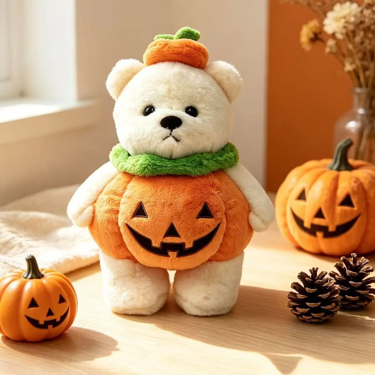 Getahug Manual Pumpkin-Shape Anthropomorphic Plush Bear - Stuffed Bears, Cute Animal Design, Cozy to Hold Handmade Stuffed Toy, Halloween Gift, House Decoration, Toys & Hobbies Collectible