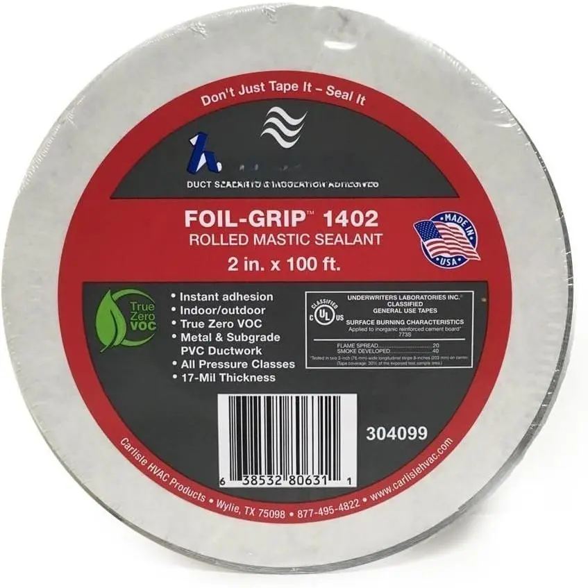 304099 Foil-Grip Mastic Duct Sealant Roll, 2 in x 100 ft, for Inches-Measured Applications on PVC Surfaces