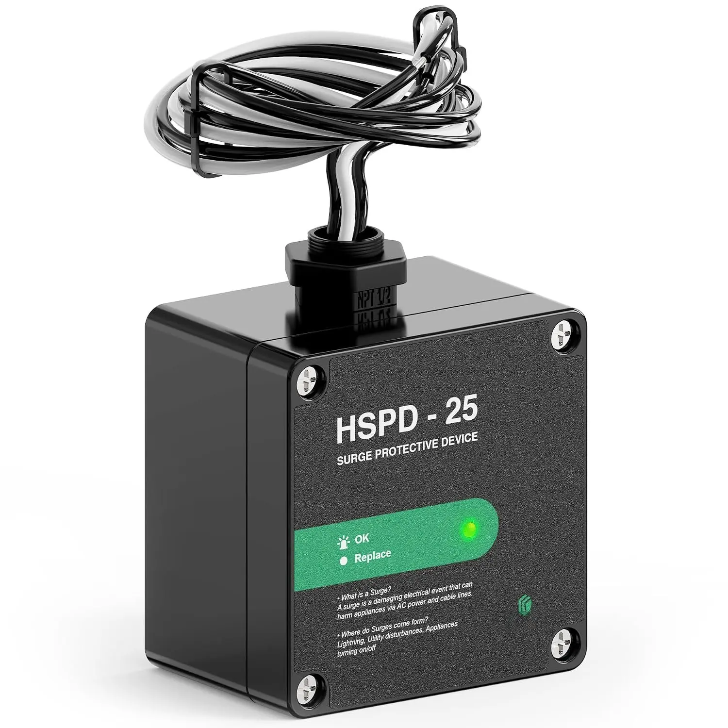 HSPD Square Whole  Surge Protective Device, Type 1 SPD, Whole House Surge Protector, AC Surge Protection, 120/240VAC (HSPD-25)