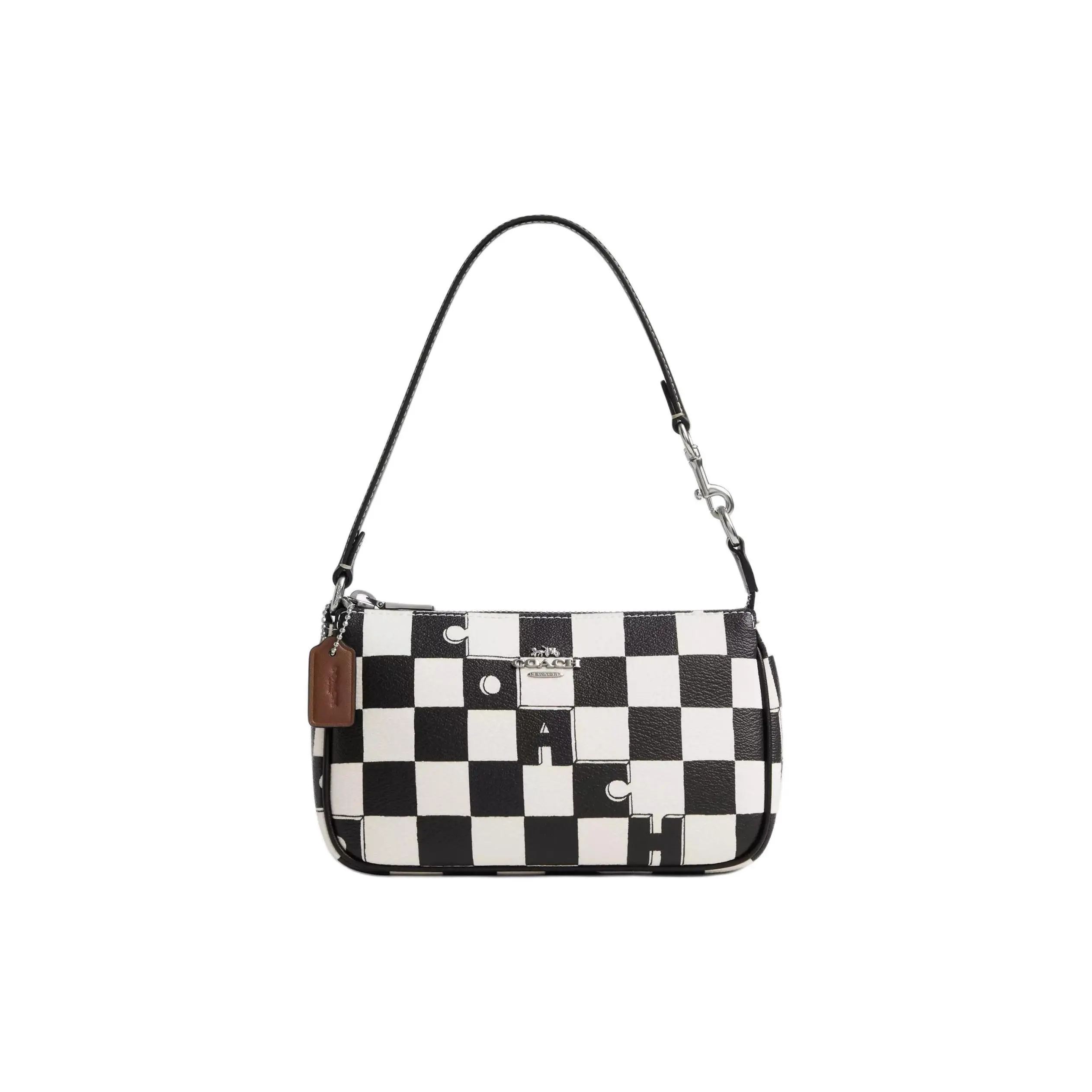 COACH Nolita 19 Checkered Print Coated Canvas and Recycled Leather Crossbody Bag for Women, Small, Black
