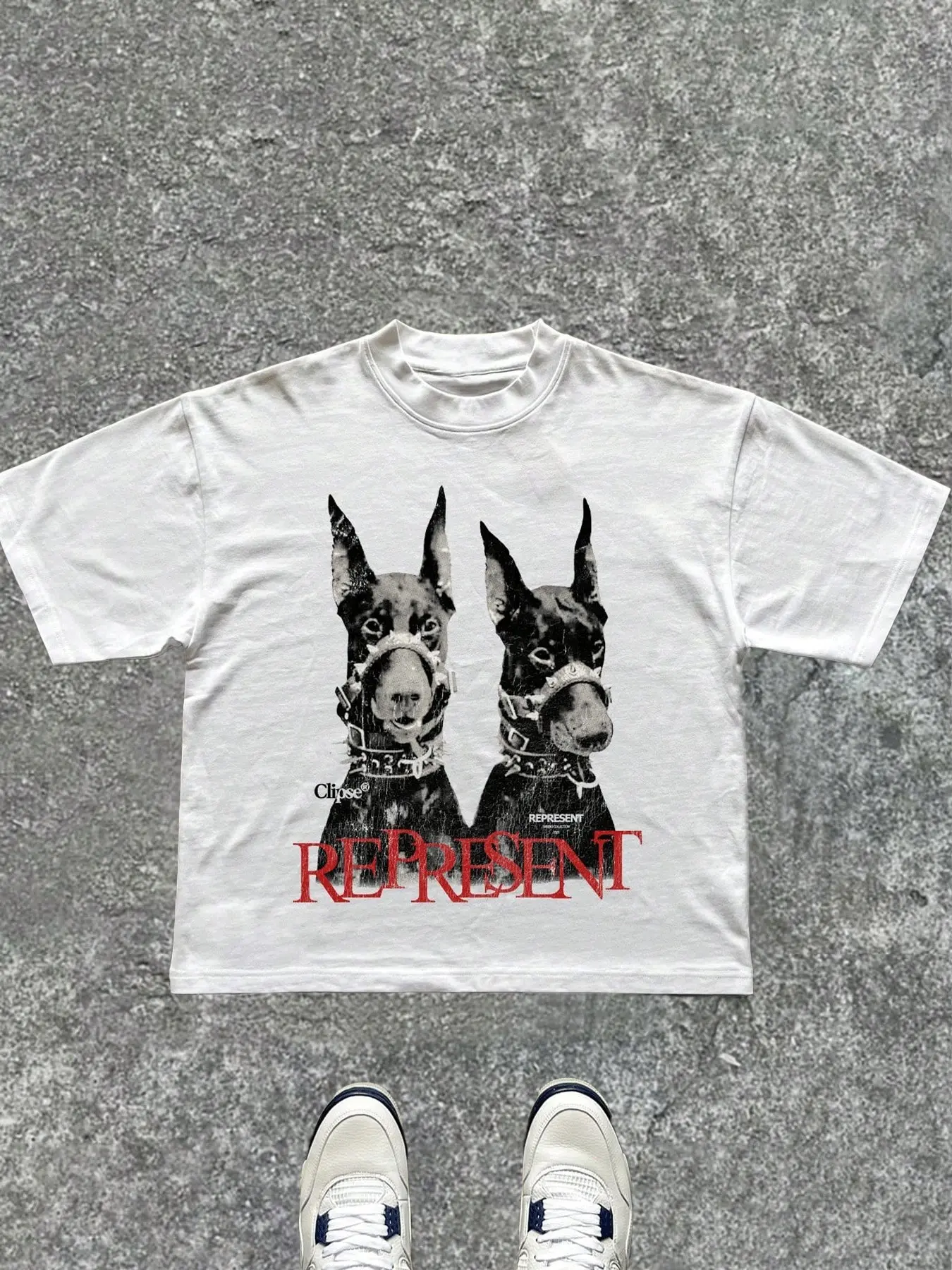 Vintage Grunge Muzzled Doberman REPRESENT T Shirt Men, White Y2K Hip Hop Oversized Cropped Streetwear Short Sleeve Tee