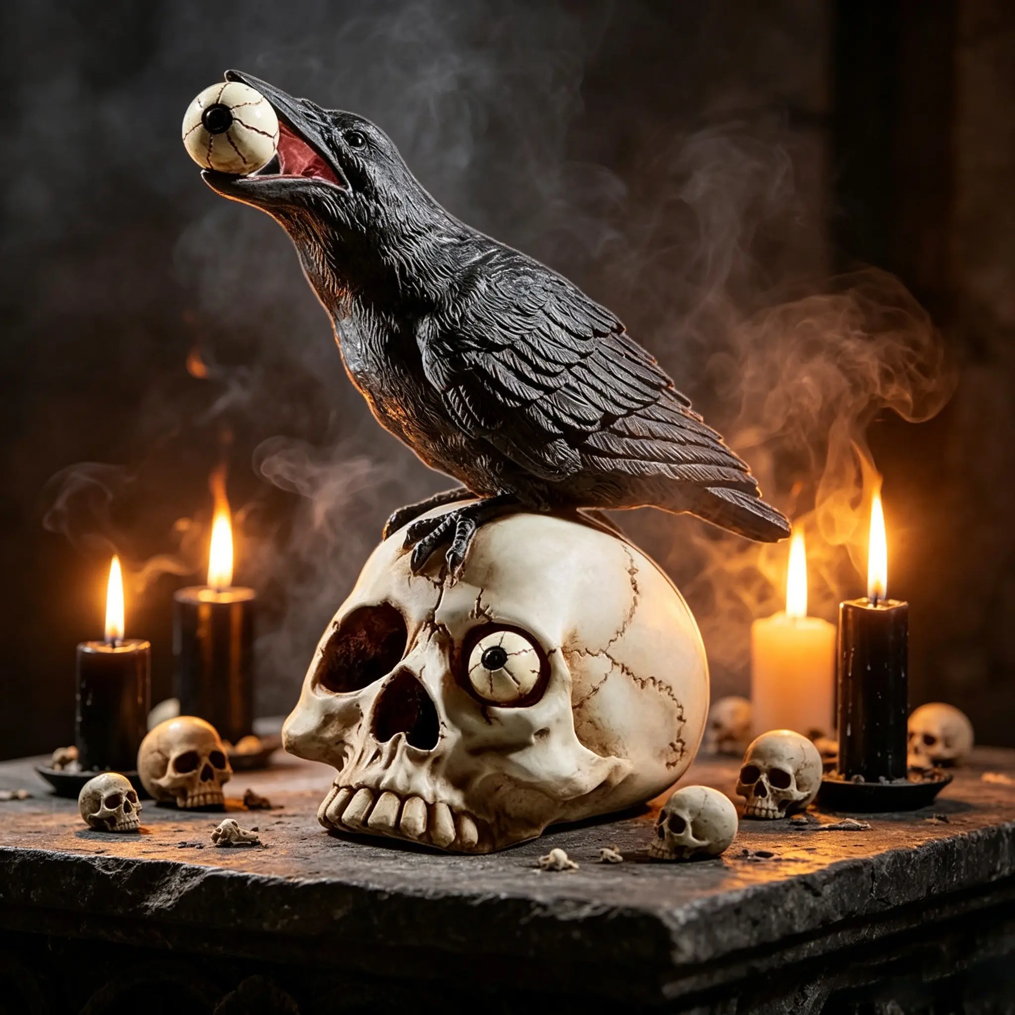 Halloween Raven on Skull Home Decor, Gothic Raven Skull Sculpted Resin Statue, Bird Perched on Skull Sculpture, Spooky Ash Room Decoration, Decorative Figurine, Decorative Statues