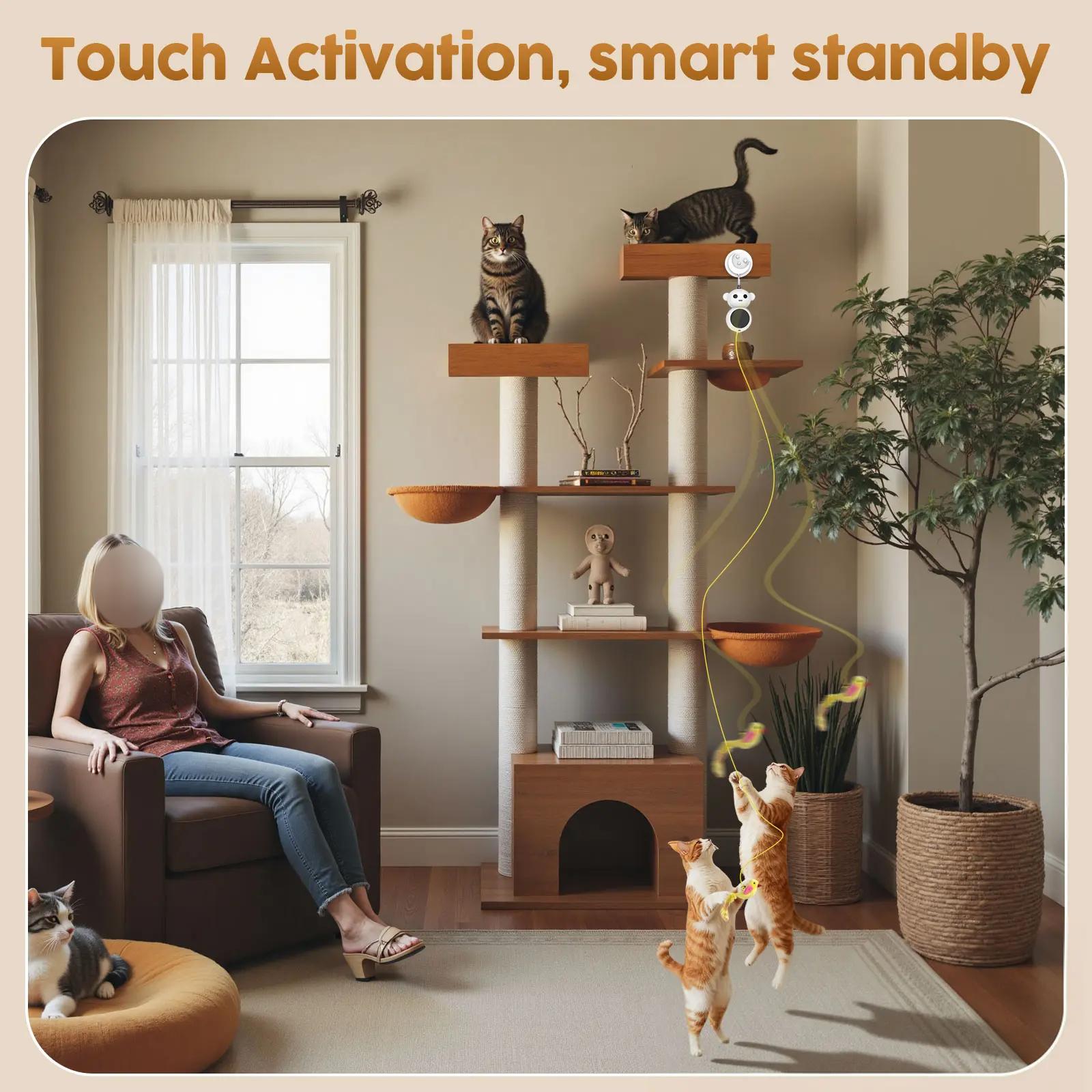 360 °   Cat Laser Interactive Toy Automatic Rotation Indoor Electric Bird Feather Magic Stick Toy with Automatic Continuous Entertainment