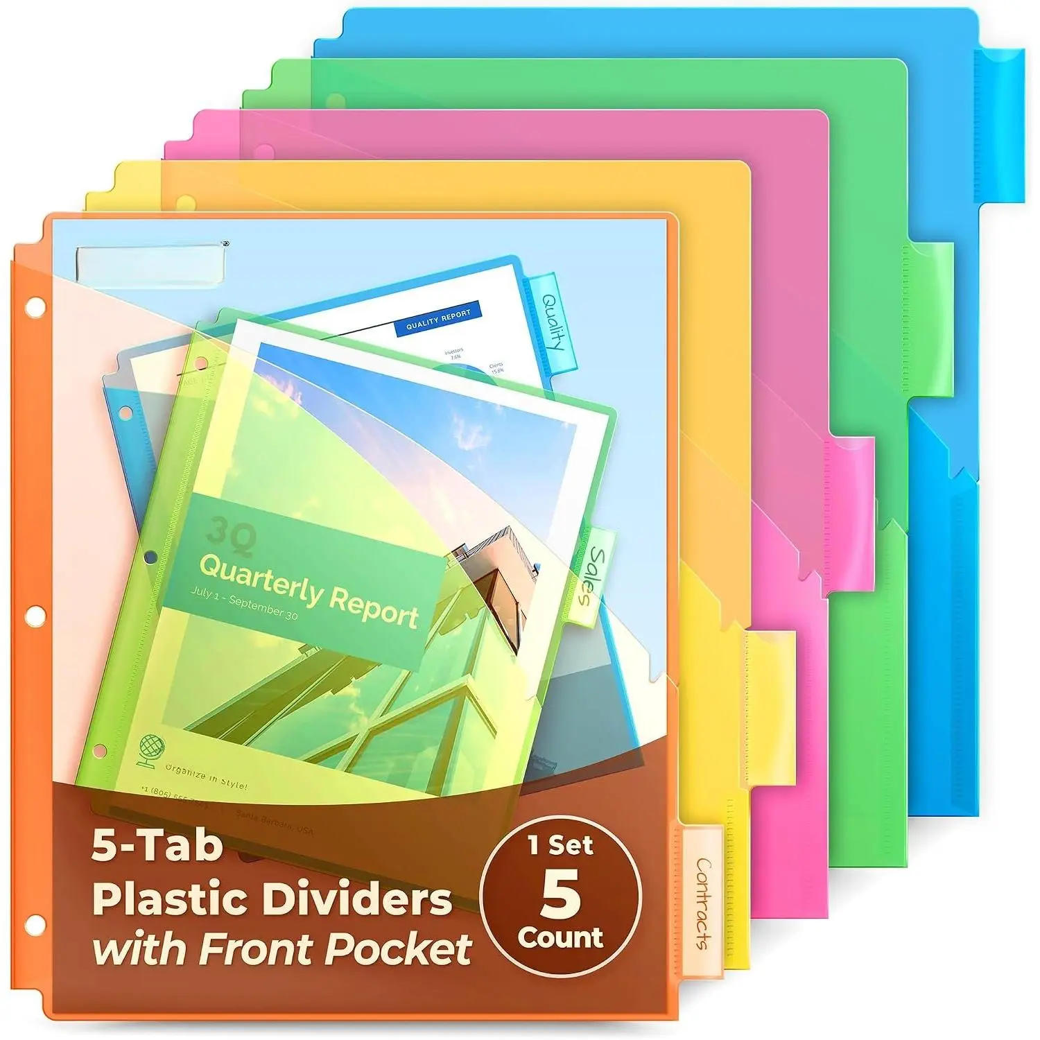 5-Tab Pocket Dividers for 3-Ring Binders, Clear, Acid-Free | 5 Insertable Tabs, Clear Pocket Dividers, Acid-Free Poly, Fits Standard 3-Ring Binders