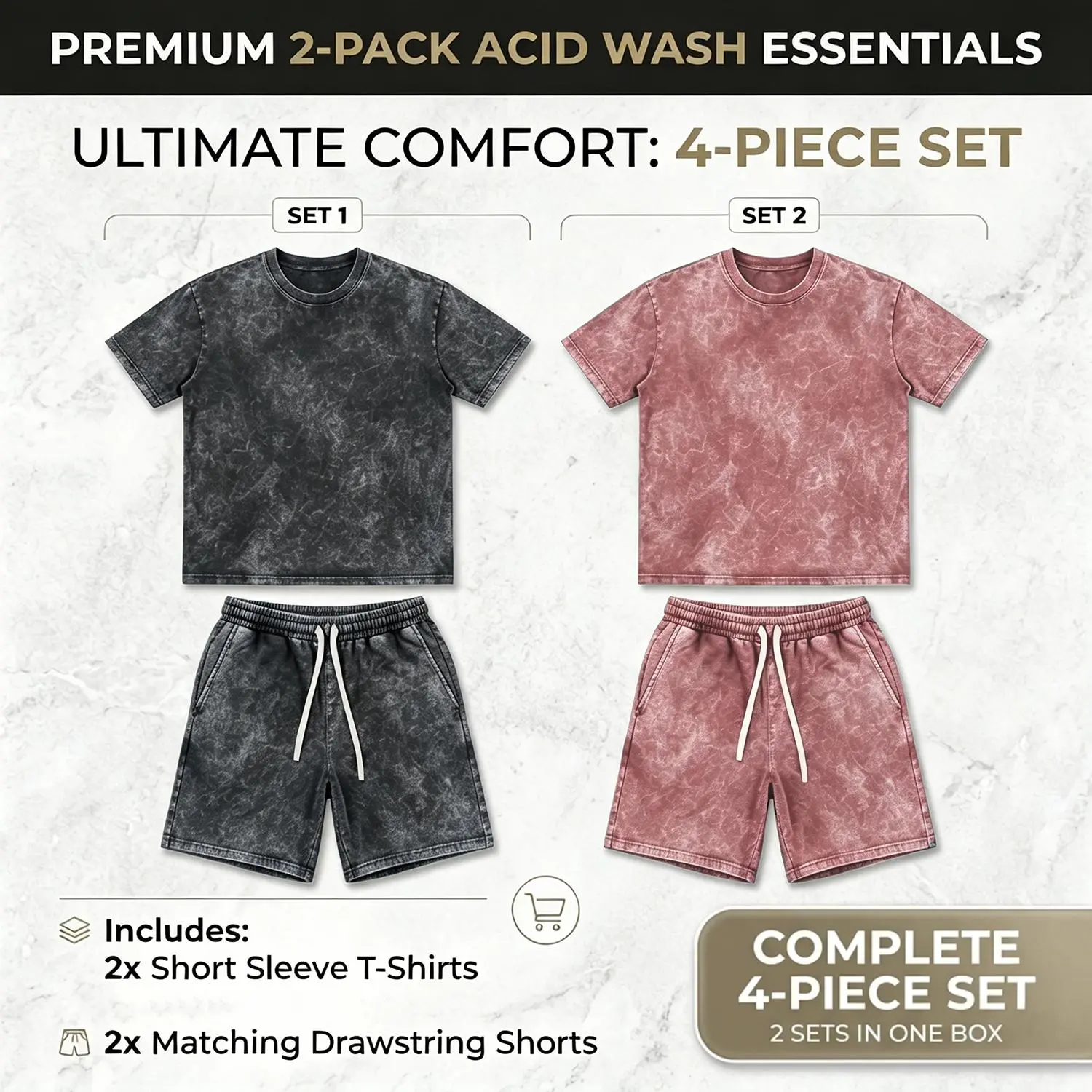 2 Sets - Acid Wash Black + Red