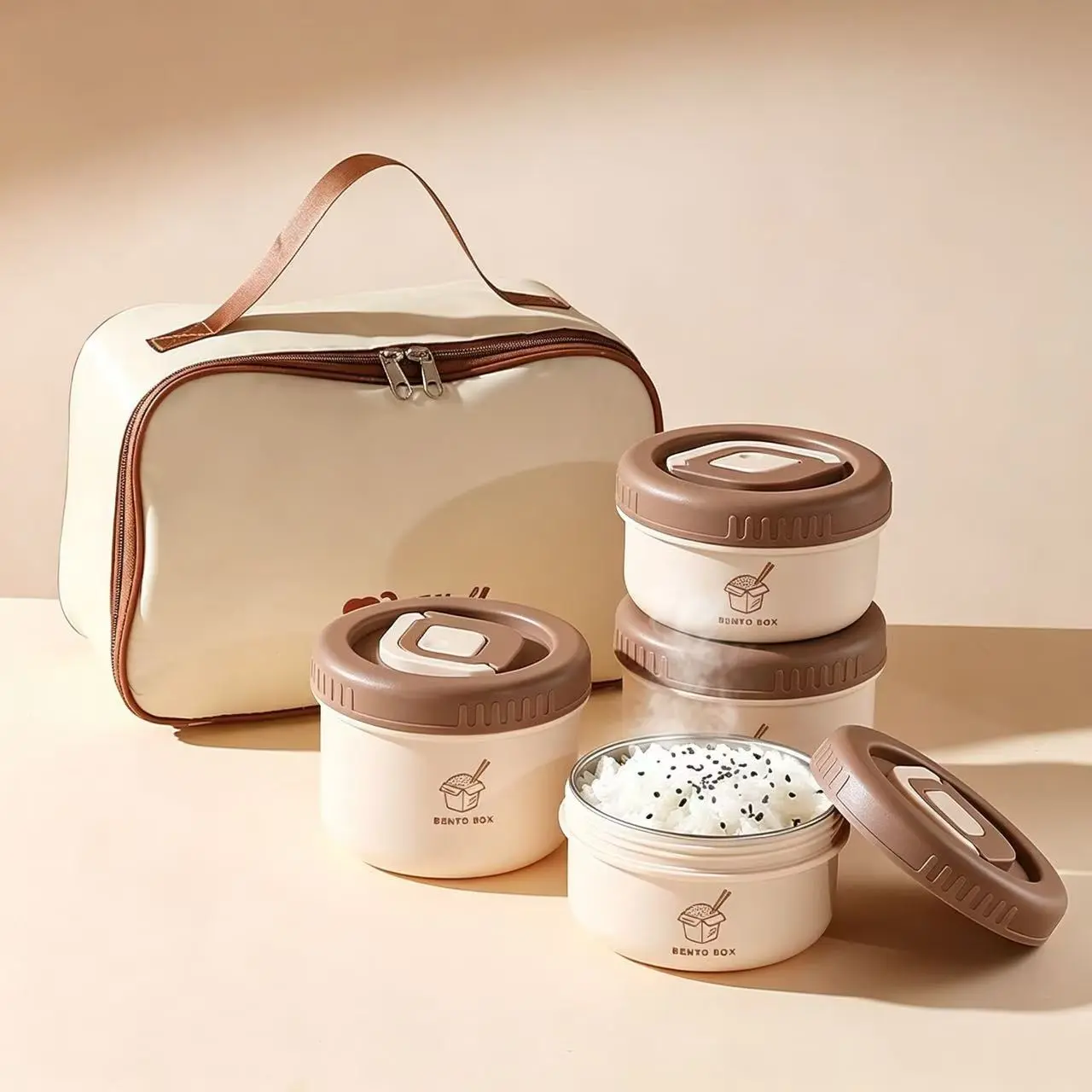 1 Set Lunch Box with 4 Stackable Independent Bowls, Microwave Safe, Insulated Food Container, Ideal for Work and School