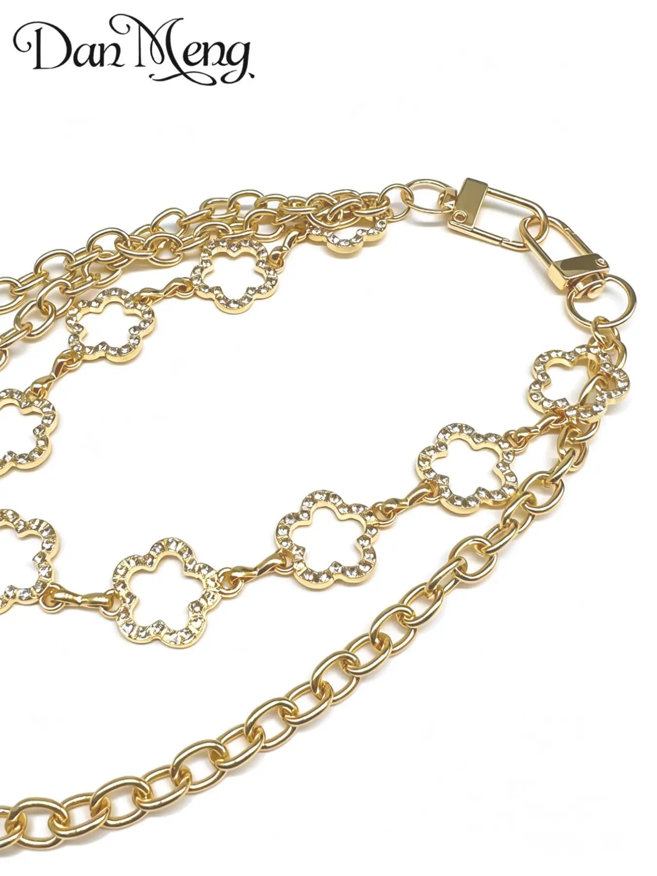 Unique Floral Rhinestone Waist Chain, Dual Layer Metal Chain, Lobster Clasp, Versatile Decorative Strap for Jeans, Crossbody Bag, Backpack, Bag Chains