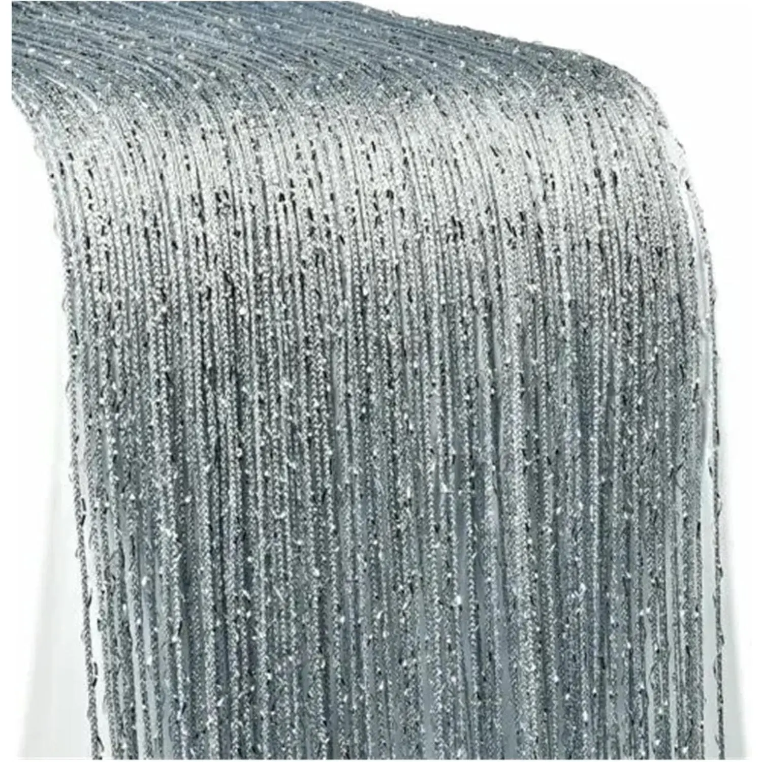Shiny Line Tassel String Door Window Divider Curtain - Silk Threads, Shine Effect, Translucent Privacy, Modern Home Interior Decor (Silver, W300cm x H200cm)