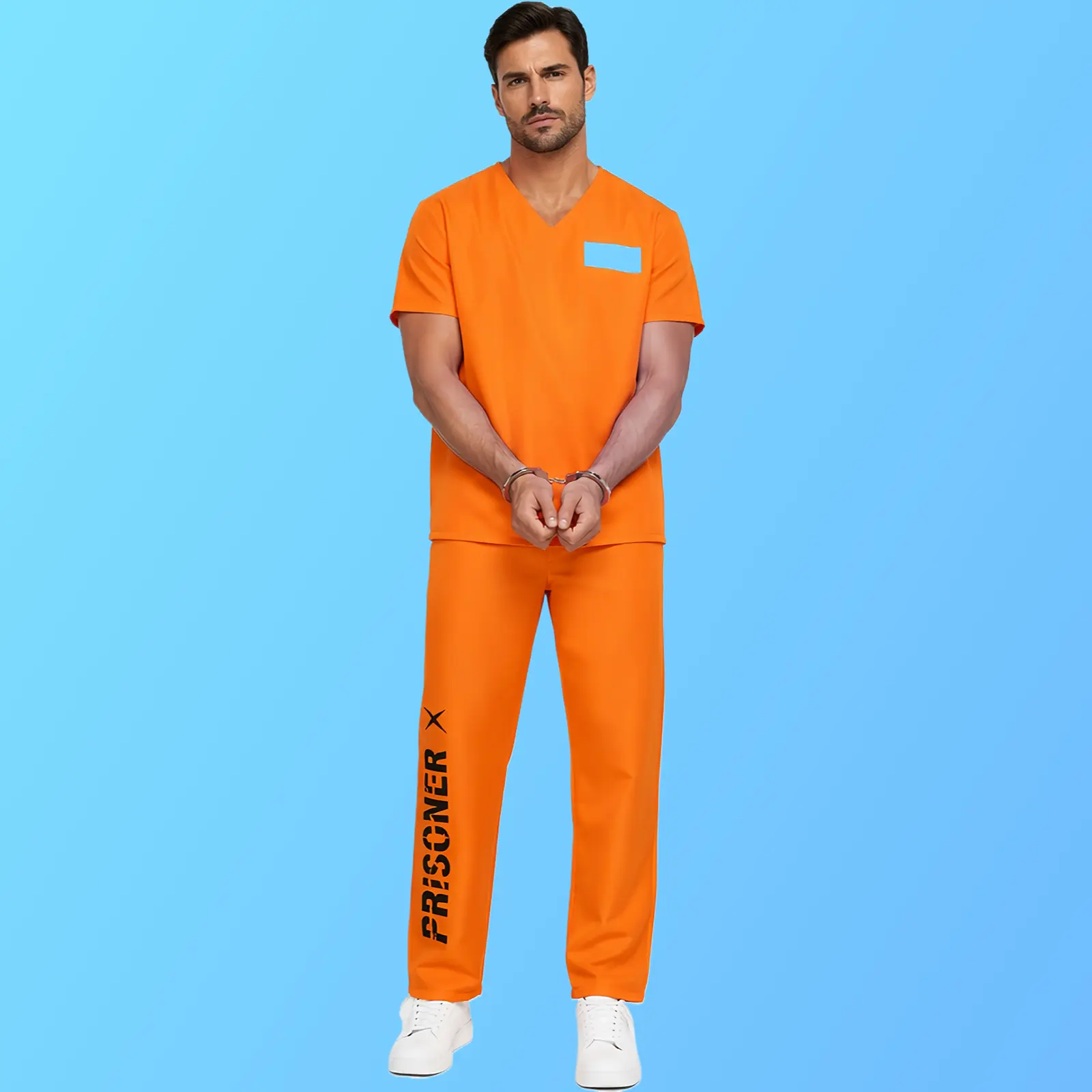 Halloween Luigi Cosplay Costume - Soft Polyester Fabric Overall, Loose Classic American Prison-Style Orange Jumpsuit Uniform Set with Matching Clothes for Festive Role Play, Streetwear (Prison Uniform Model A)