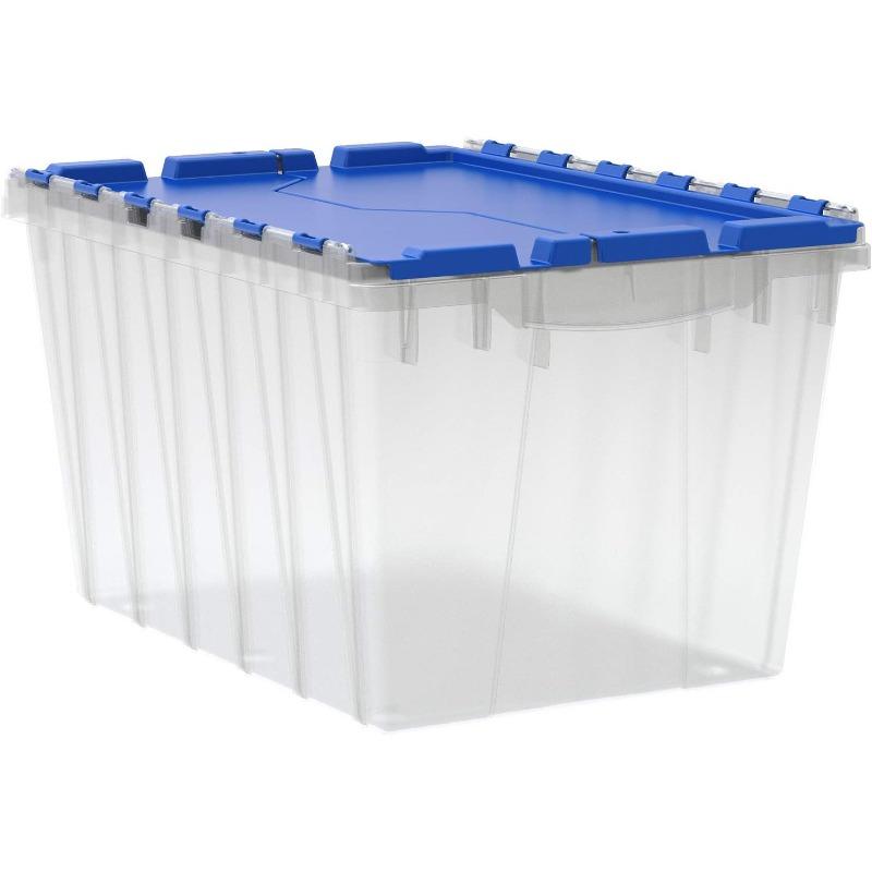 KeepBox 12 Gallon Storage Container Nesting and Stackable Plastic Storage Box with Lid Attached Clear Tote for Garages Closets and Moving 211 2 x 15 x 121 2 Clear Blue