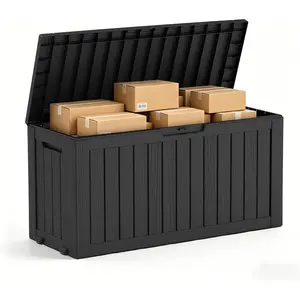 85 Gallon Package Delivery Boxes Outside Secure Waterproof Resin UV Resistant Lockable Mail Parcel Drop Mailbox Storage Deck Box for Outdoor Porch Patio Black