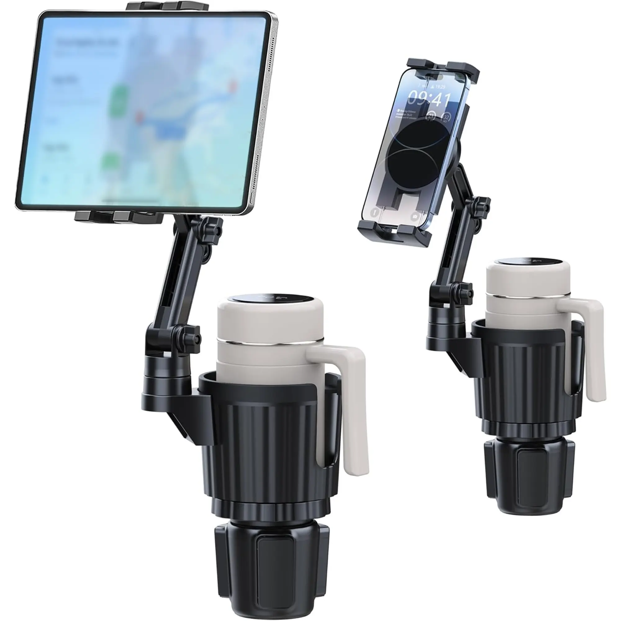 Cup Holder Tablet Holder for Car【15" Height Adjustable】 Car Cup Holder ipad Car Mount for Truck Stand Car Tablet Holder Multi Angle Car Mount Backseat Tablet Mount for All 4.7"-13" Apple iPad Samsung Galaxy Tab