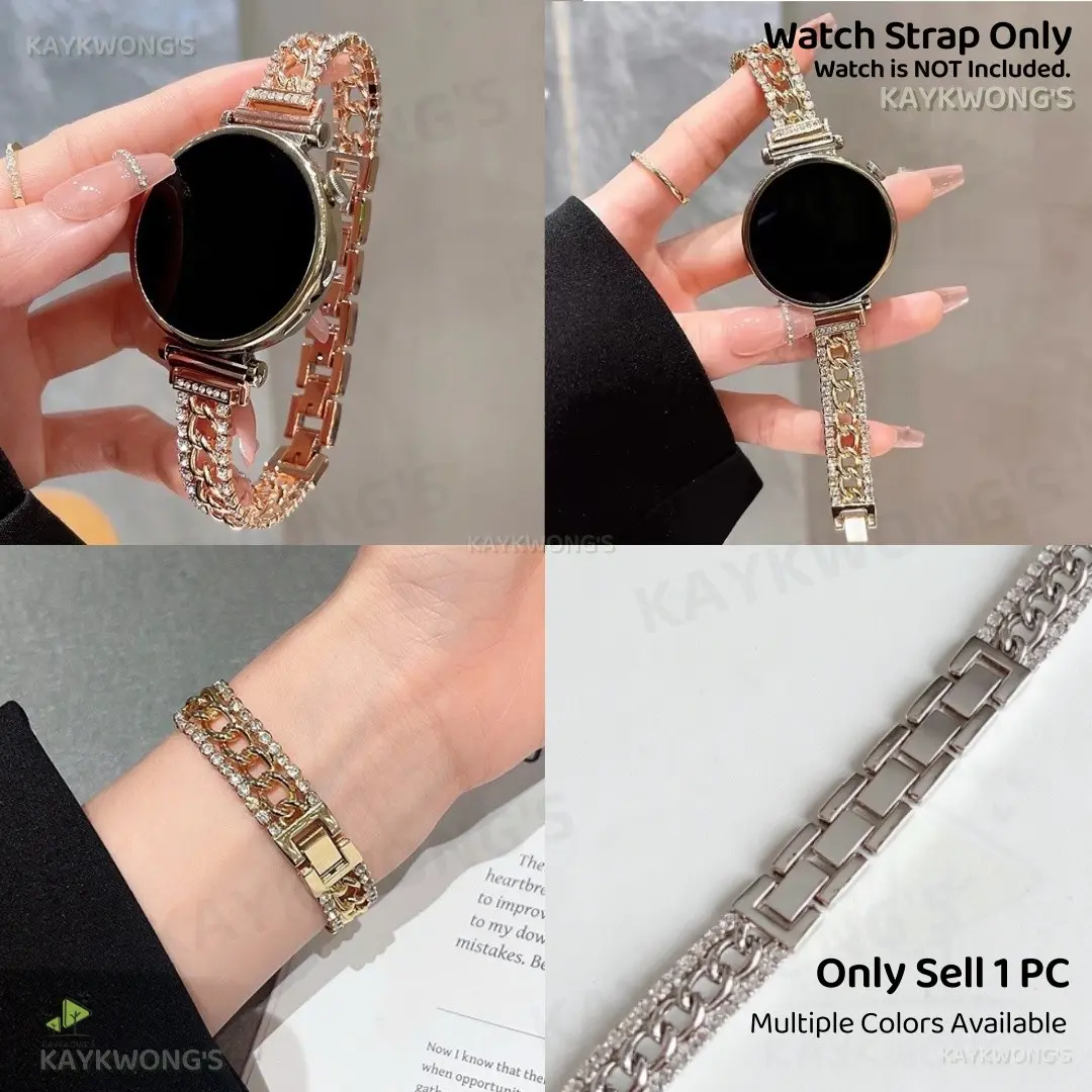 KAYKWONG'S Elegant Bling Rhinestone Chain Watch Band, Premium Craft Glossy Metal Replacement Strap, 4 Fashion Colors Available, 14mm Wide, Fit for Multiple Brand's Watch, Compatible with Width 20mm/22mm, Watch Bracelet (Band Only)