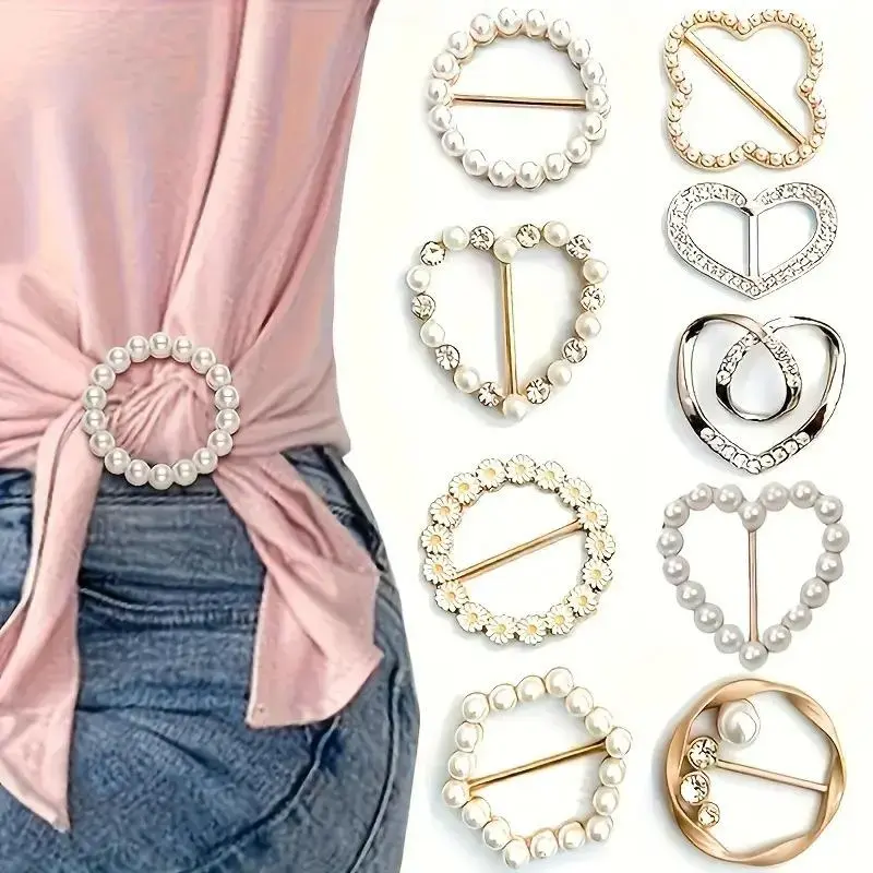 8PCS Sparkling Rhinestone T-Shirt Clips for Women, Hollow Geometric Alloy Collar Brooch Buttons, Fashion Decorative Shirt Cinch Clips, Elegant Non-Sew Clothing Accessories Compatible with Shirts, Dresses, Blouses, Sweaters, Daily Outfit Styling, Party and