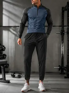 Men's Half-Zip Training Suit, Quick-Drying Long-Sleeve Top and Trousers Set for Track & Field, Running and Fitness, Sportswear Set, Athletic Activewear Tracksuits, Athletic Tracksuit Set, Sport Casual Outfit, Sportswear for Gym