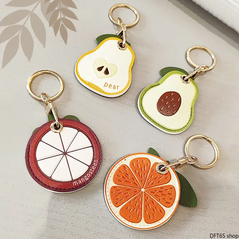 Fruit Shapes Synthetic PU Leather Protective Cover for AirTag & Access Cards, Creative Charm with Key Ring Loop, Bag Charms for Luggage & Bag DIY Accessories Daily Carry