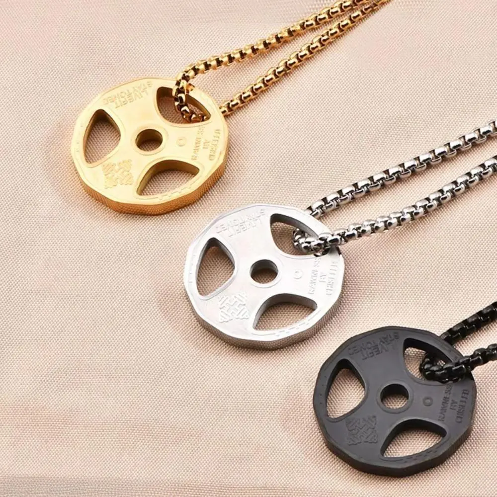 Men's Dumbbell Fitness Pendant Necklace, Solid Zinc Alloy Chain with a Subtle Sports Look, Streetwear Jewelry to Layer for Gym & Daily Wear, Pendant Shape, Guy, Casual, Streetwear Fit