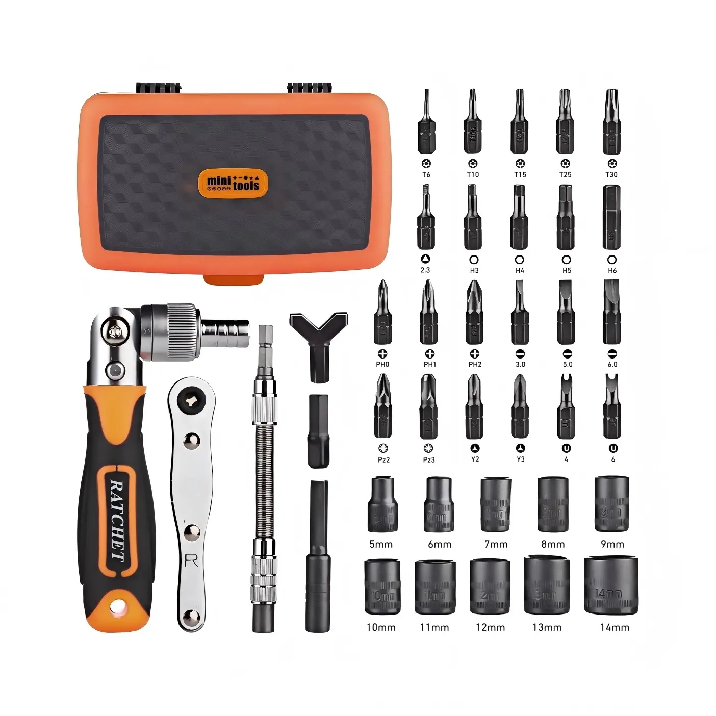 38-In-1 Ratchet Wrench Set - Ratchet Handle, Metal Bits, mm Measurement for Furniture Fixing, Nuts&Bolts Tightening, Home Users