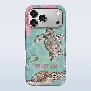 Sea Turtles and Trust God Text Pattern Phone Case for iPhone 17 Pro Max 17Air 16 Plus 15 14 13 12, for Samsung Galaxy S26 Ultra S25 Edge S24 Plus S23 S22 S21 S20 FE, Shockproof Durable 2 in 1 Scratch Resistant New Material Protective Phone Casing Cover