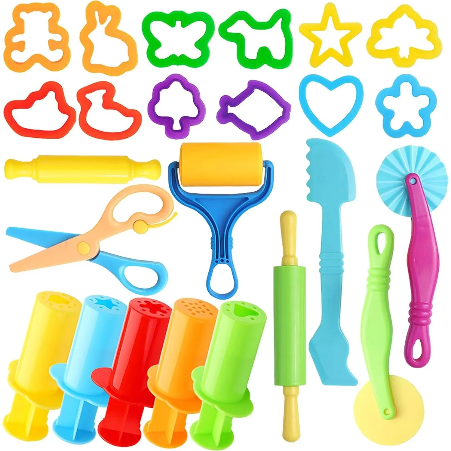 Dough Tools for Kids, 24 Pieces Dough Play Tools Set with Rolling Pins,Cutters,Dough Extruders,Scissorfidget toys