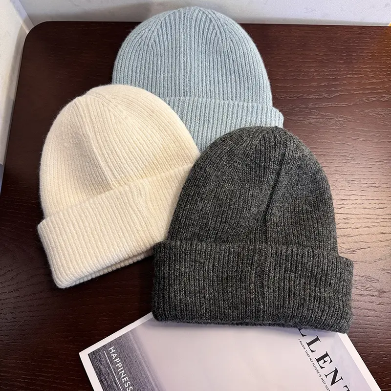 Solid color beanie hat ribbed knit hats winter warm skull caps cuffed knitted headwear fashion casual outdoor sport caps trend streetwear accessories grey white blue soft warm cap gifts