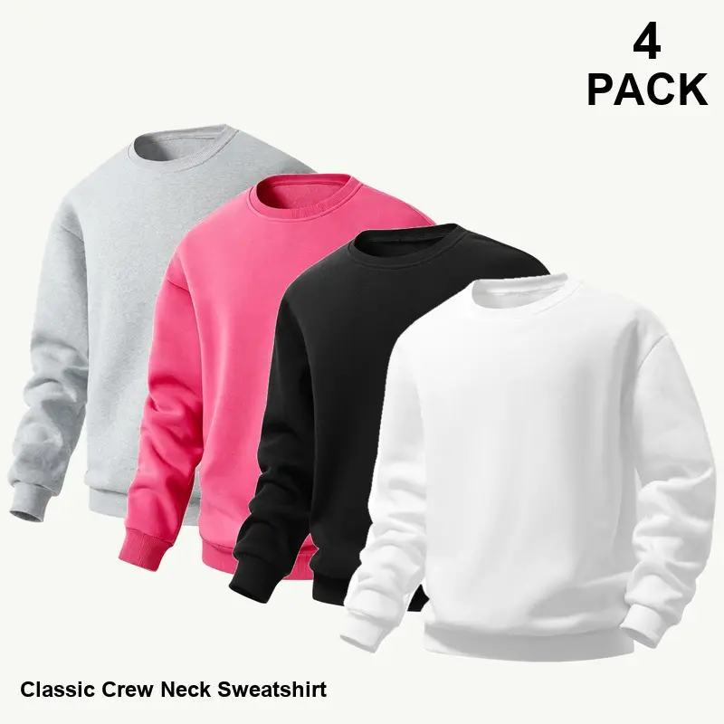 4-Pack Mixed Colors Men's Crewneck Sweatshirts, Versatile Solid Color Multipack, Classic Clean Look, Relaxed Fit Everyday Clothing for Men and Unisex Styling - BW029 Option 3