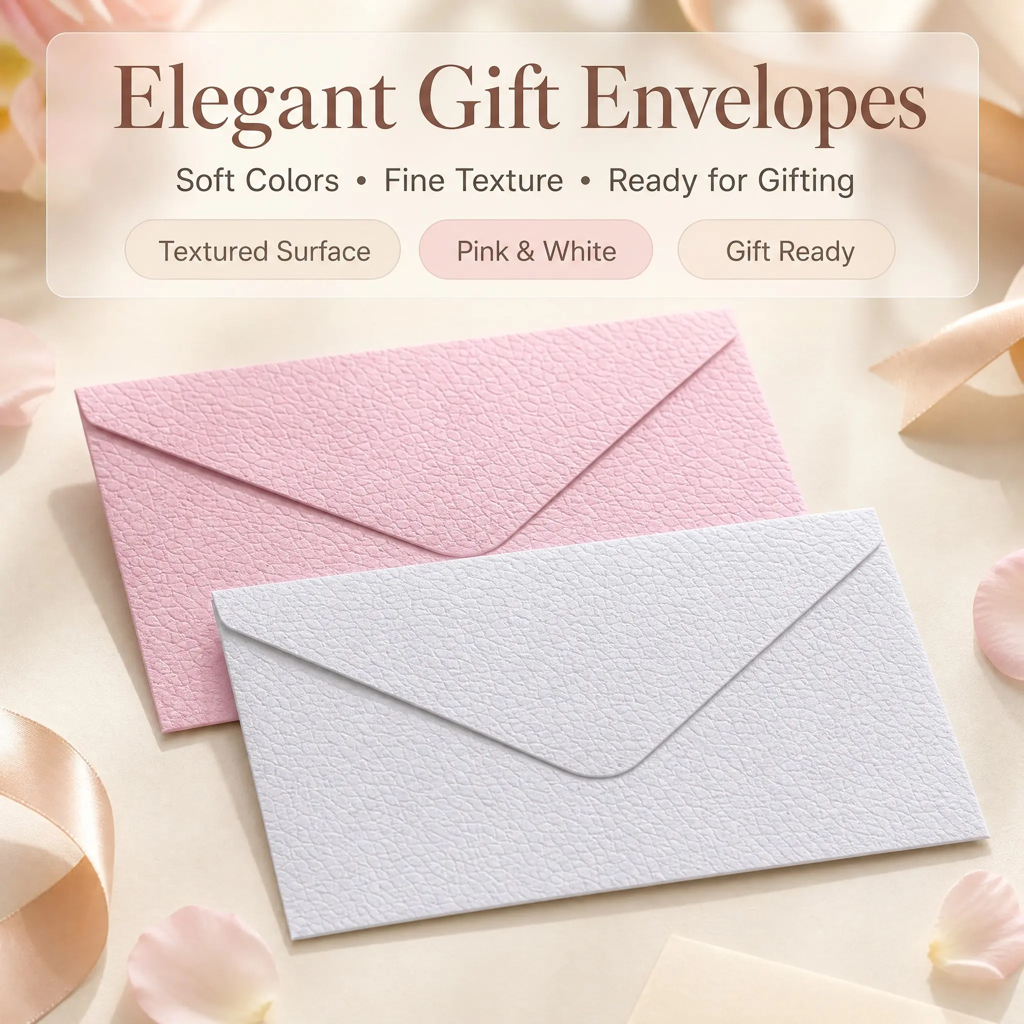 10 Pcs Lychee Embossed Special Paper Western Envelopes, Thick Premium Texture Envelopes in Pink & White, Cute Envelopes, Unique Envelopes, Ideal for Love Confession Letters, Greeting Cards, Invitations, Postcards & Handwritten Notes