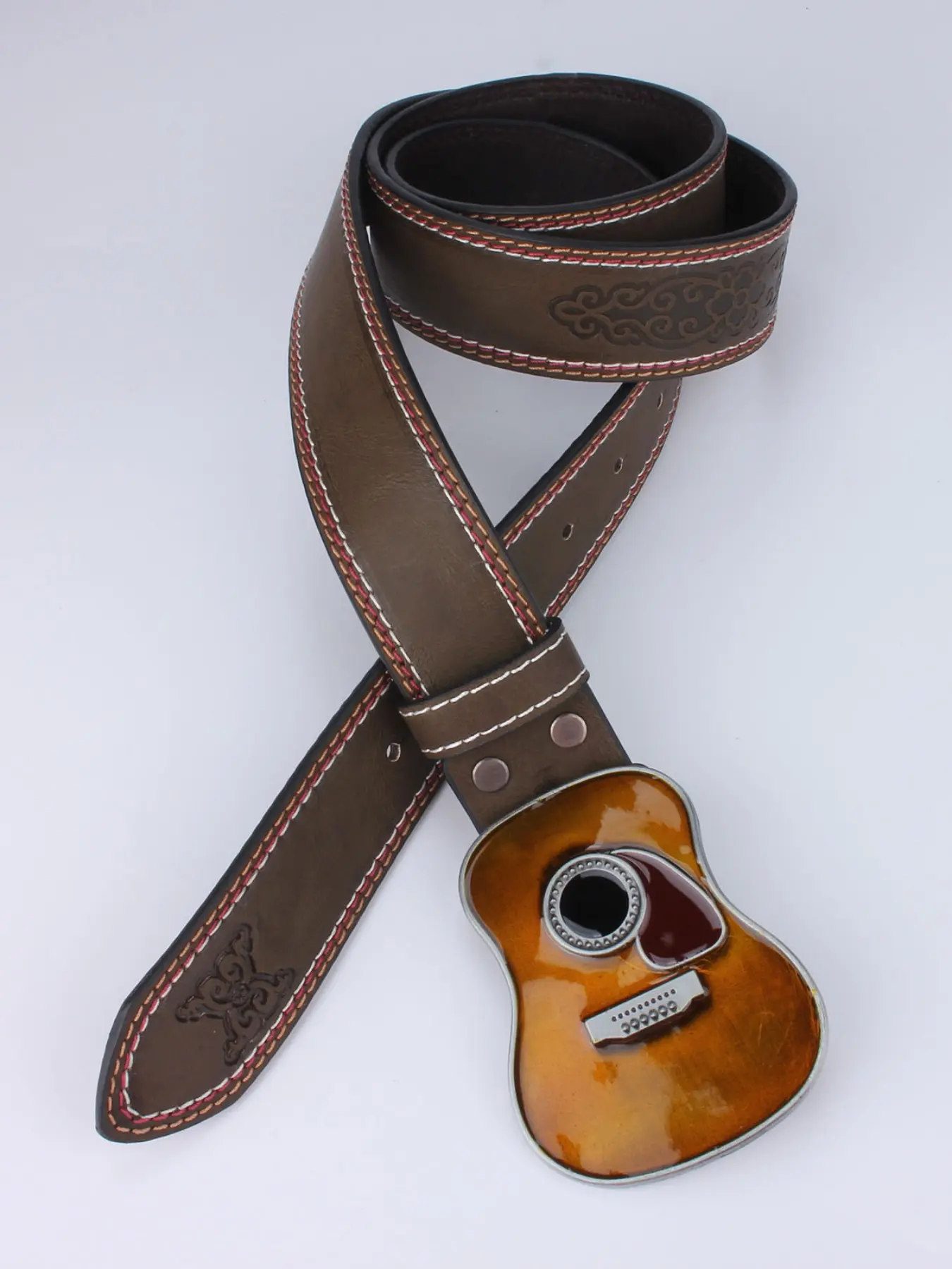 1 multi-color waist belt, rural folk workwear style, simulated guitar, reflective alloy buckle, double-layer stitching, musician enthusiast, travel gift, special waist belt, Adjustable Belts