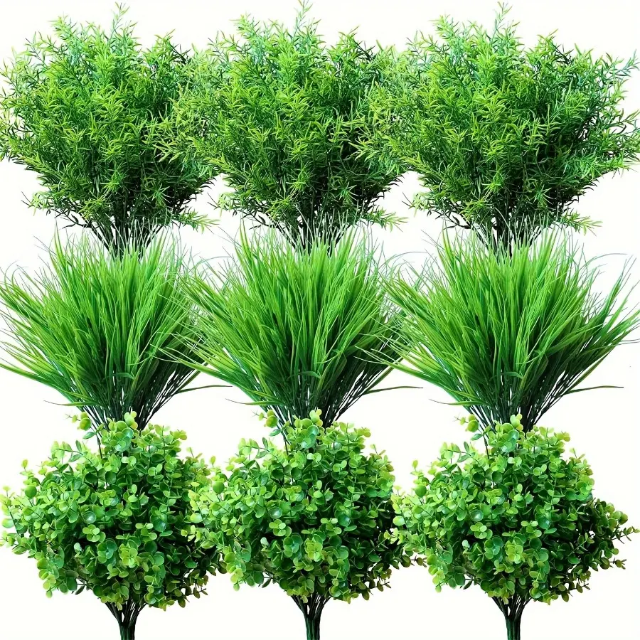 Decorative UV-Resistant Artificial Plants & Flowers 18/36-Pack, Outdoor Plastic Shrubs with Wheat Grass Greenery, Bulk Fake Bushes for Farmhouse Garden & Balcony Use