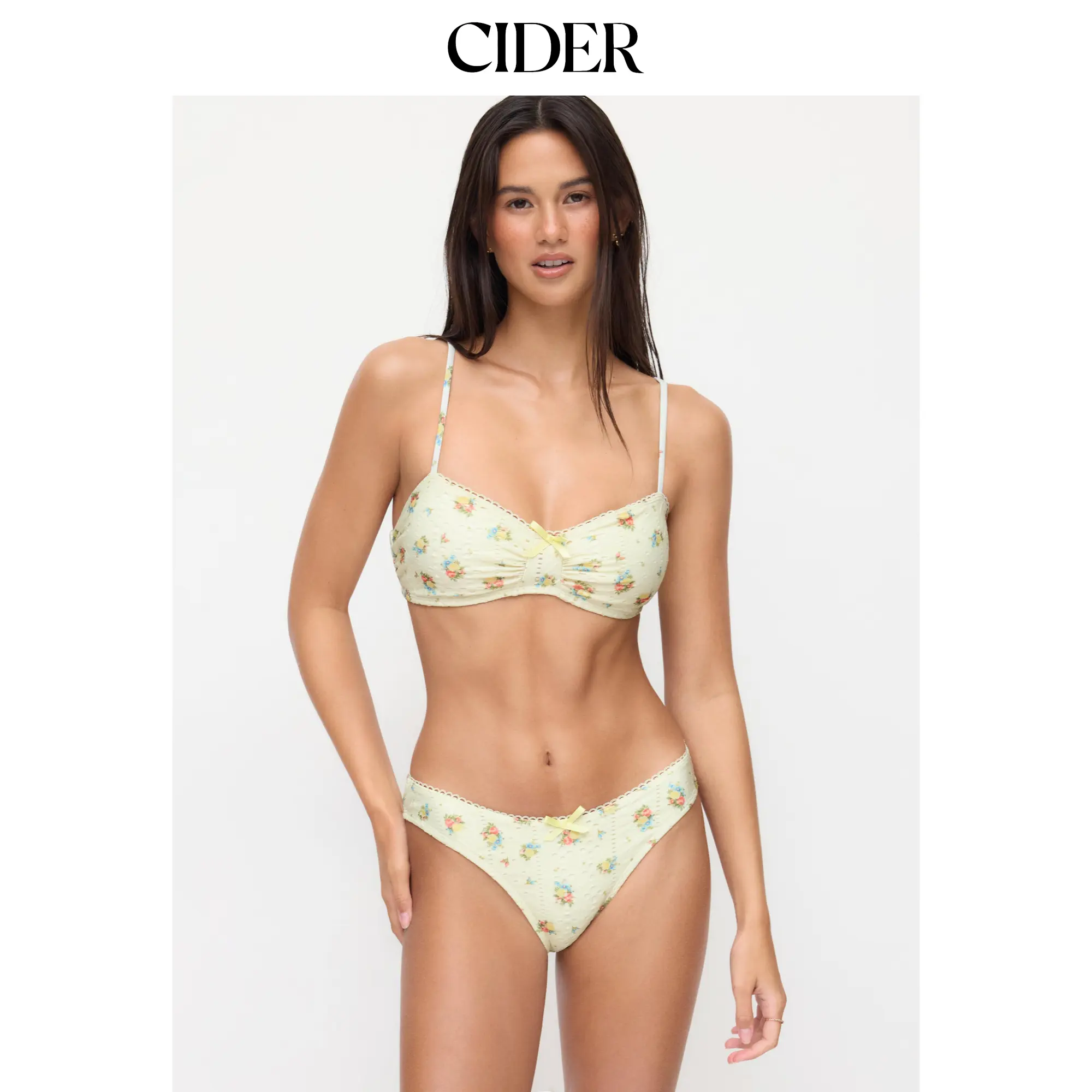 Cider Floral Sweetheart Bow Bracelet Top & Cheeky Bottom Bikini Set