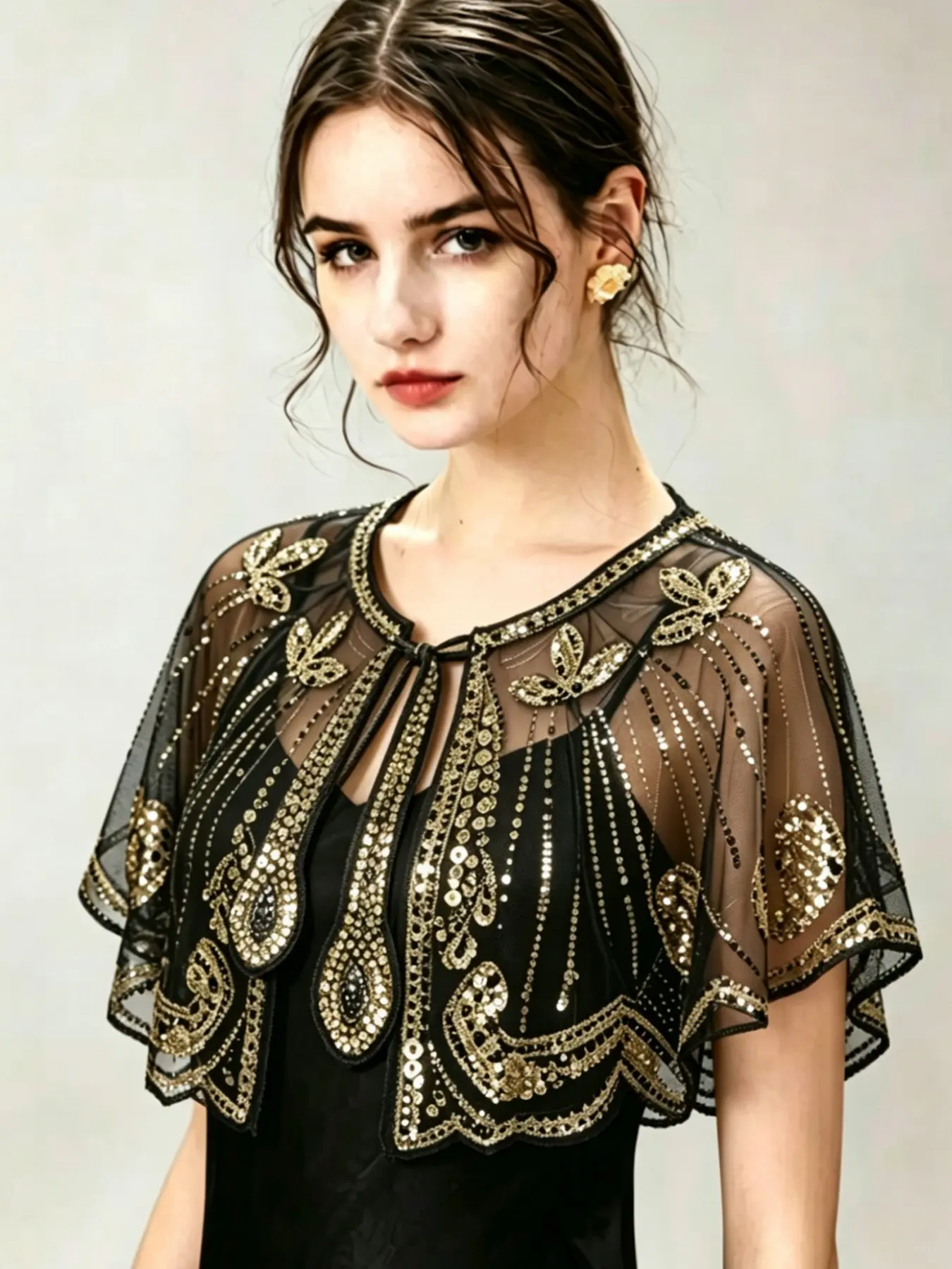 1920s Glittering Sequin Shawl for Women, Vintage Polyester Net Evening Cape with Vintage Appeal, Perfect for Weddings, Parties, Versatile Use, Hand Washable, Elegant Party Accessory