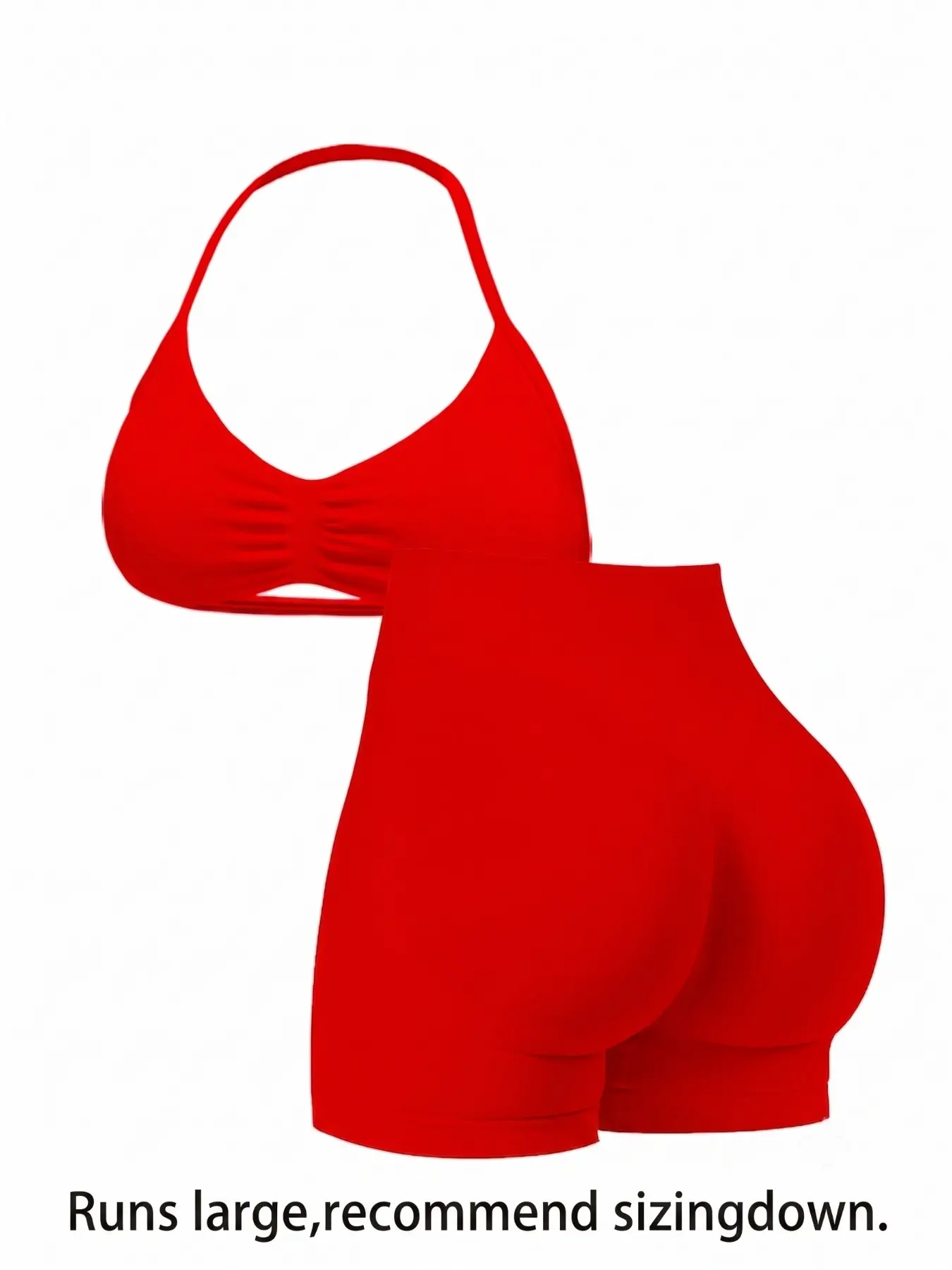 Women's Seamless Knitted Sports Set, Halter Sports Bra and High-Waist Three-Section Shorts with Open-Back Design, Perfect for Yoga and Gym, Seamless Sportswear, Athleisure Set, Seamless Workout Sets
