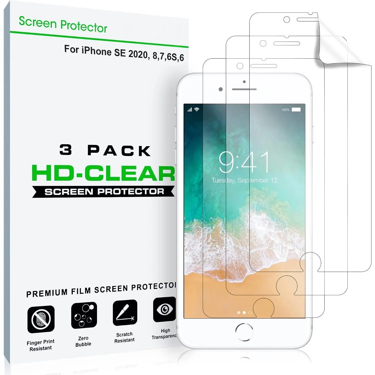 Screen Protector for   SE 2/ SE 3,  8,7, 6S and 6 |  Clear, Flex Film, Case Friendly,  Film, 3 Pack