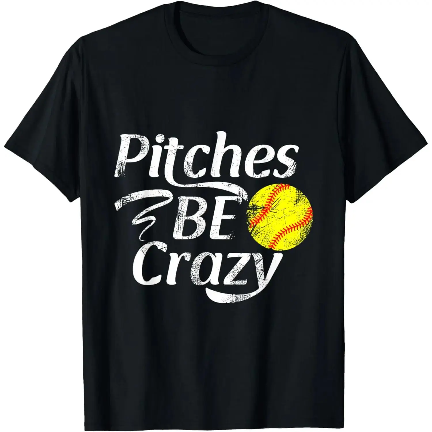 Men's Short-Sleeve Round Neck Casual Softball Pitcher T-Shirt - Distressed Vintage Graphic, Crazy Funny "BE Crazy" Design, Streetwear Sports Top Clothes, Shortsleeve, Tshirt, Distressed Print, Funny Text, Pure Cotton, Letters Sports T-Shirt