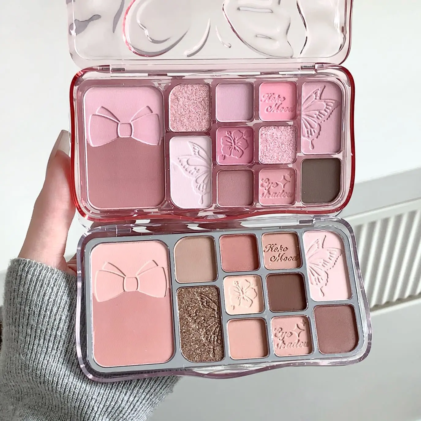 Soft-toned Keke mood 12-color butterfly eyeshadow palette. Long-lasting smooth pigment for simple office makeup, boosts gentle vibe, ideal all-in-one palette for everyday subtle eye looks. Pastel eyeshadow palette, Makeup Palettes, Cosmetic Eyeshadow