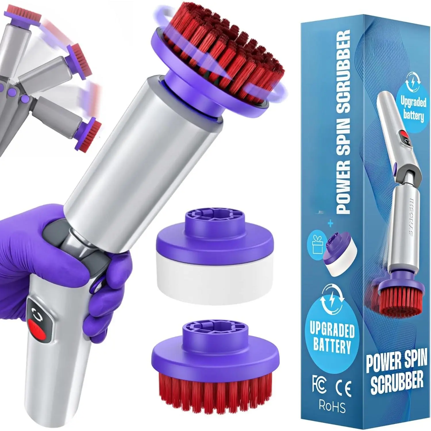 PRO Electric Spin  Cordless Cleaning Bathroom  |  Shower Cleaning Brush with Adjustable Angles, 2 Speed, 180Min Work Time for Floor, Bathtub, Kitchen, , Tub