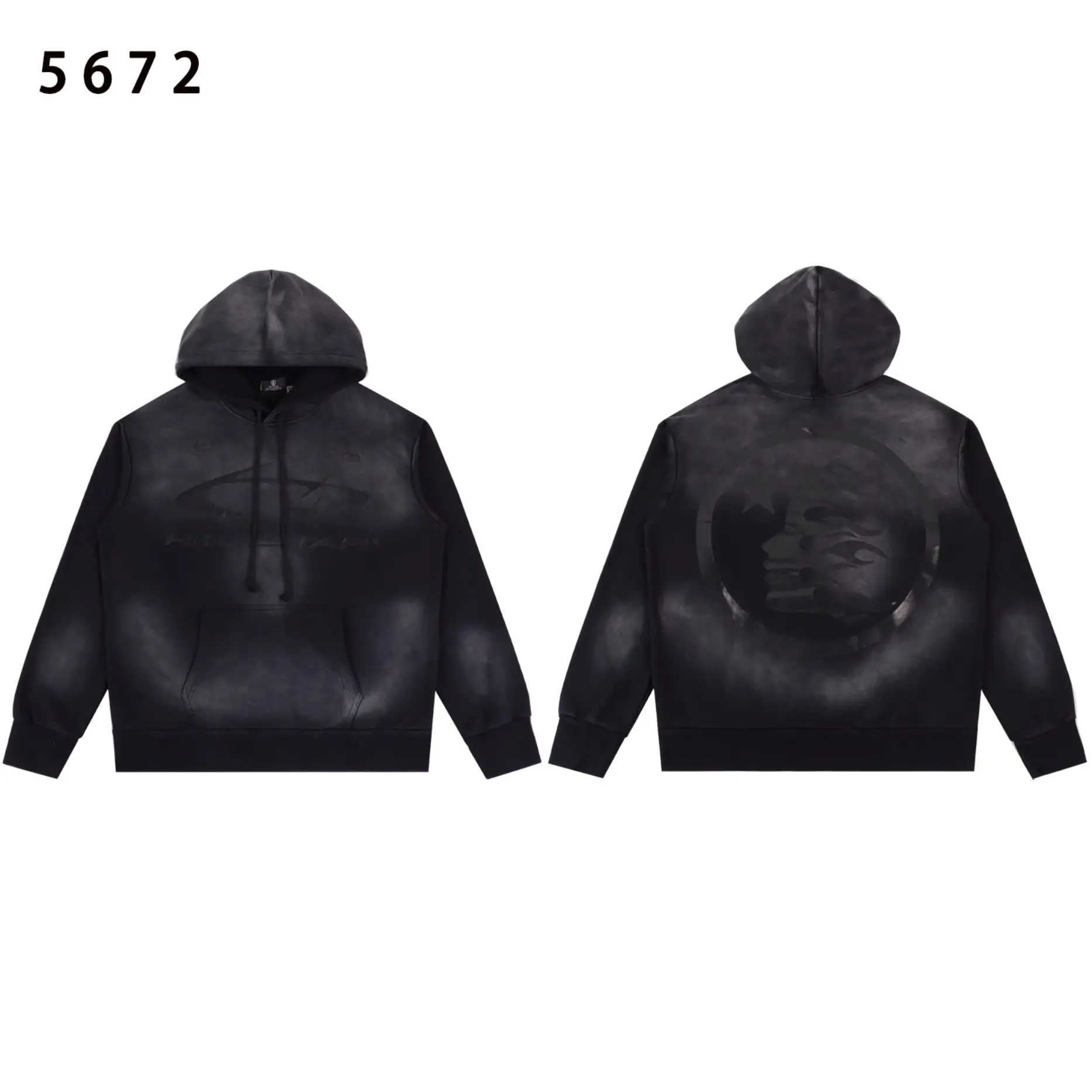 Hellstar Vintage Washed Black Hoodie, Y2K Streetwear Graphic Pullover Hoodie, Oversized Unisex Casual Sweatshirt with Front & Back Print, Retro Gothic Style Hip Hop Fashion Hoodie
