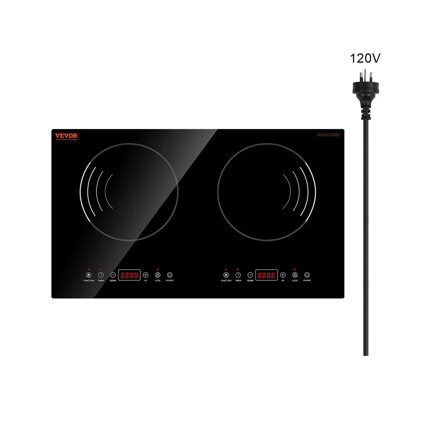 VEVOR Modern 2-Burner Induction Cooktop, 1800W Electric Countertop Burner with Touch Controls, 9 Power Settings, Child Lock, Timer, Glass Panel