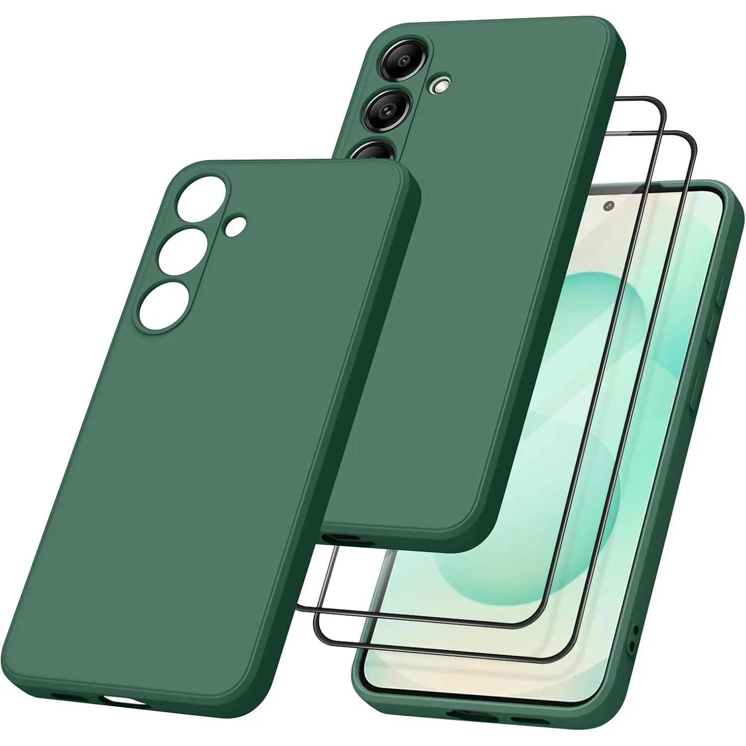 Case for Samsung Galaxy S25, Soft Silicone Slim Full Body Shockproof Protective Cover Compatible with Samsung Galaxy S25 5G 6.2" Phone Case [2*Screen Protector] Dark Green