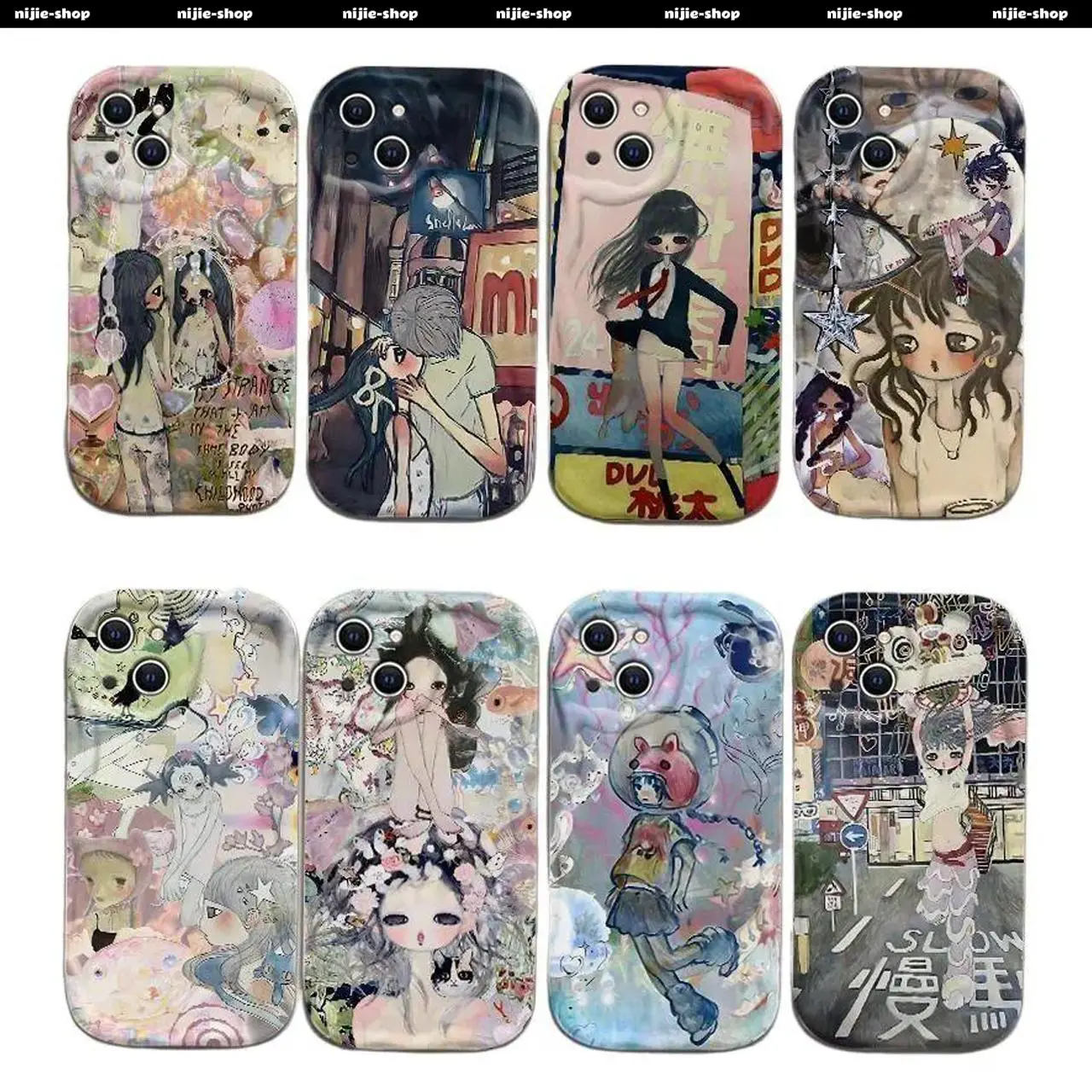 Aya Takano 3D Wave Friend Contemporary Art Photorealism Smartphone Cover, Shockproof Protective Durable Luxury Soft Silicone Case for iPhone 17/16/15/14/13/12/11 Pro Max Plus, Halloween Gift for Girlfriend
