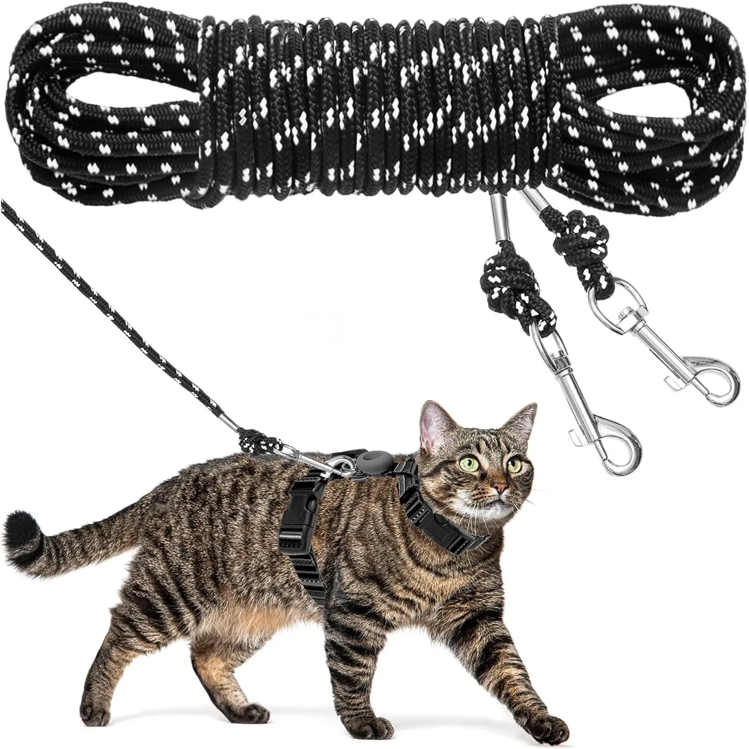 30 Feet Retractable Reflective Pet Leash, Escape Proof Extendable Walking Traction Rope for Outdoor Training & Play, Ideal for Cats, Kittens, Puppies, Small Dogs, Rabbits & Other Small Animals