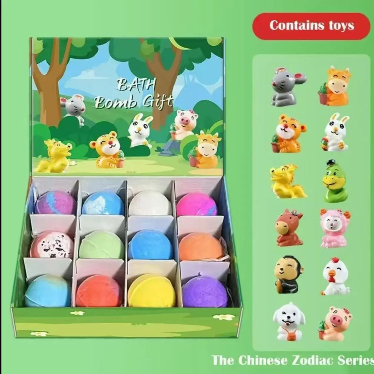 Kids Bath Bomb Salt Balls, Bubble Bath Salt Balls with 12 Surprise Toys, Colorful Explosive Bath Salt, Gentle, Soothing Skin Care, Gift Box, 12x60g