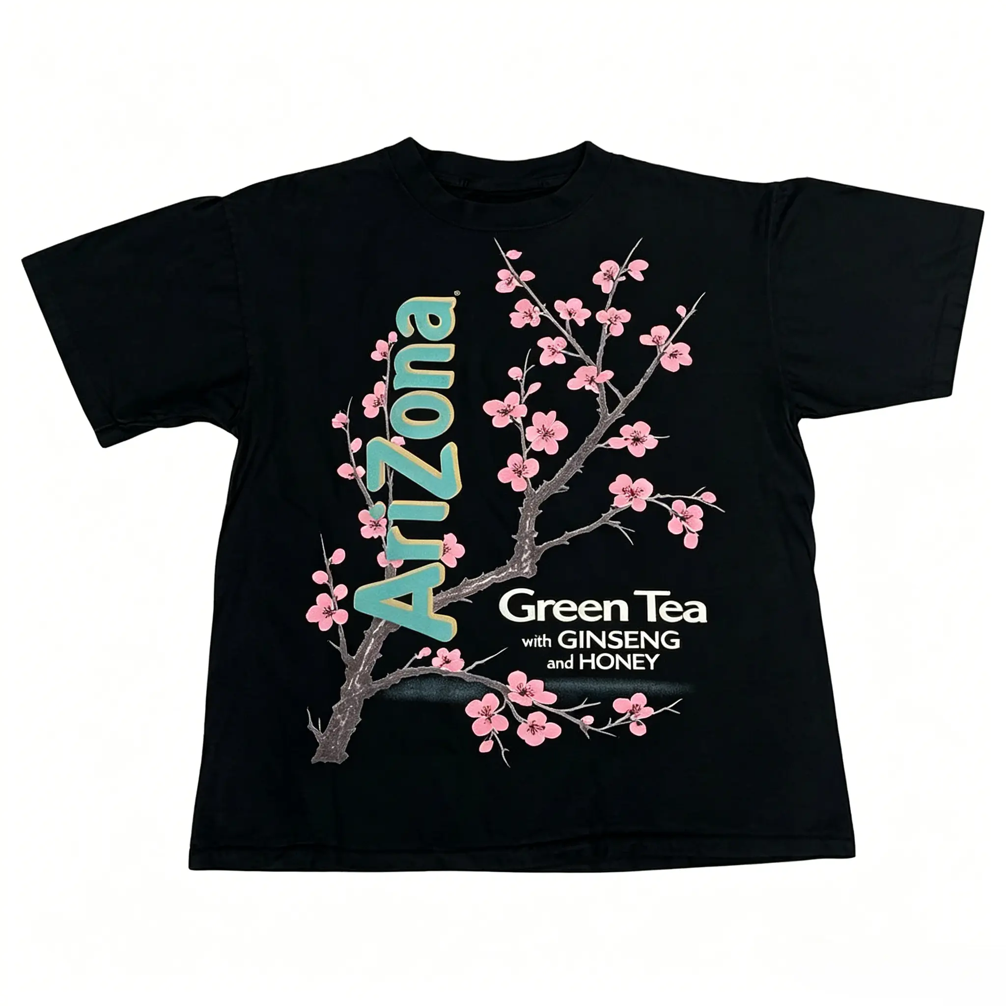 Women's Vintage Arizona Green Tea Cherry Blossom Short-Sleeve Cotton T-Shirt - Machine-Wash Casual Sports Top, Streetwear Gift, Shortsleeve