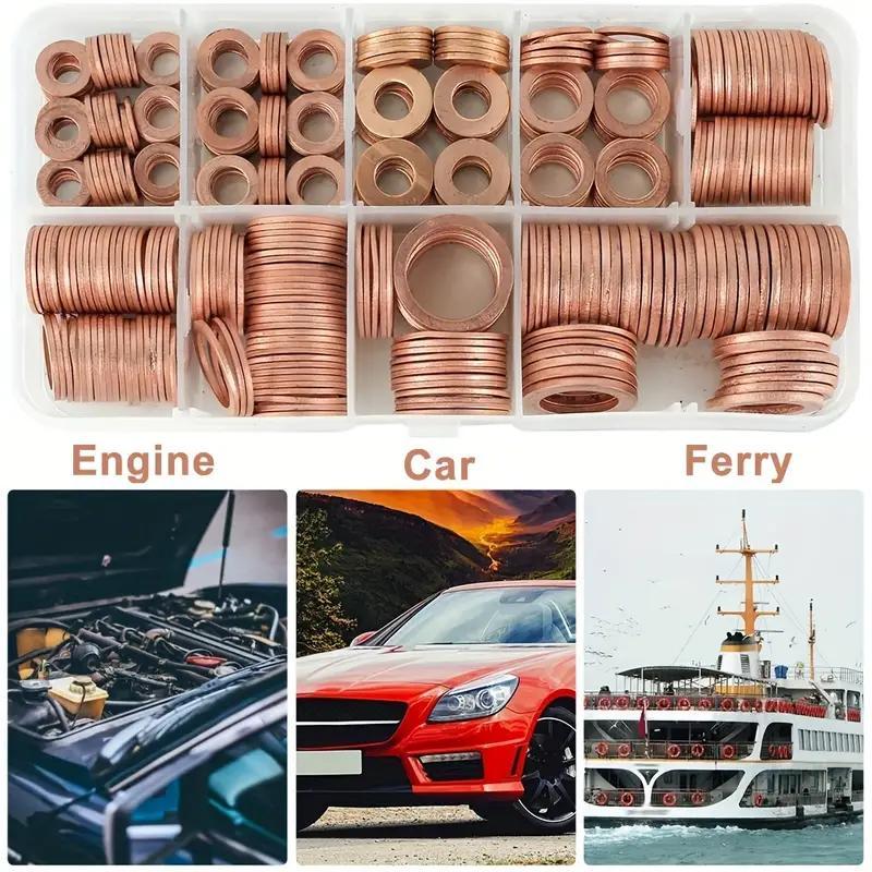 Copper Flat Washer, O-shaped Sealing Washer, Oil Seal Gasket, Flat Washer for Car Engine, Auto Parts