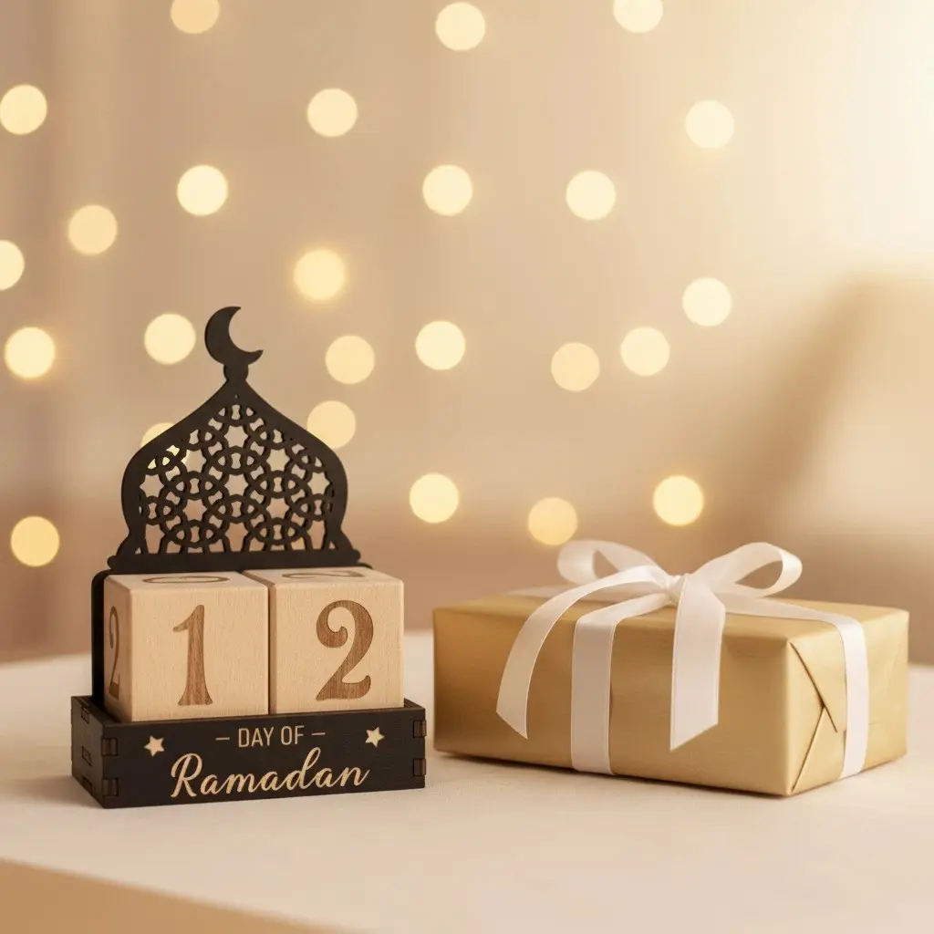 Ramadan Countdown Calendar - Ornate Mosque Design with Natural Wood Finish, a Meaningful Holiday Decoration & Gift for Home Gatherings During the Holy Month