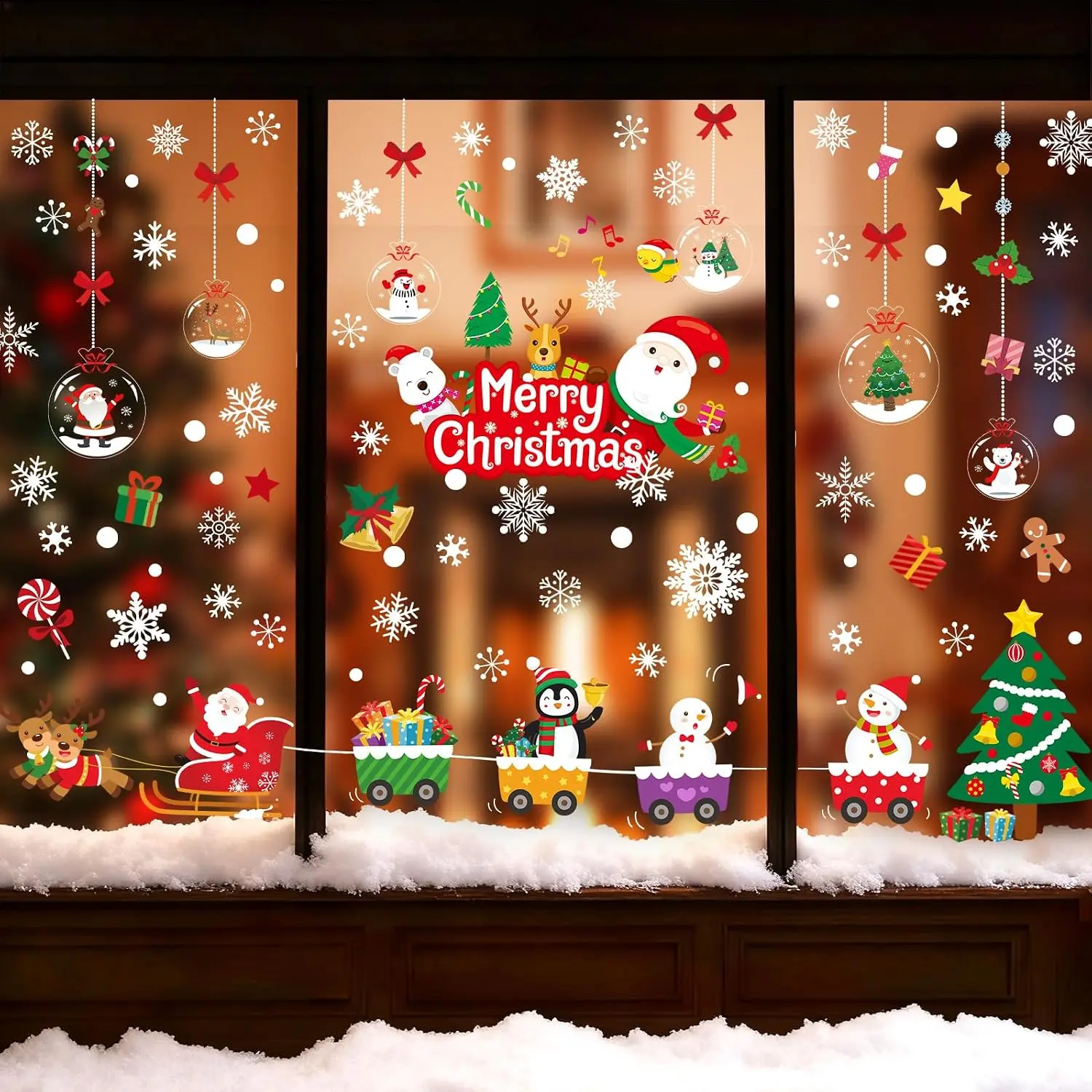 175 count Christmas Window Clings Xmas  Stickers for Christmas Window Decorations