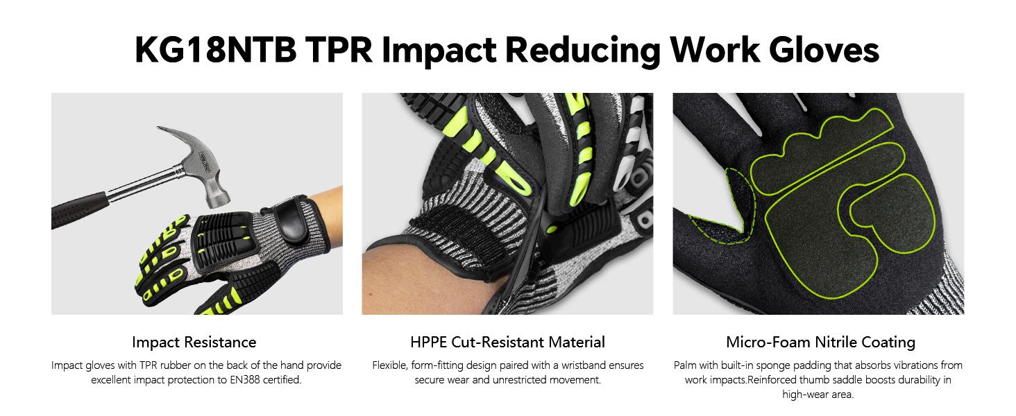 Anti-Cut &Impact Reducing Work Gloves for Men- ANSI Cut Level A5 with TPR Knuckle Guards & Shock Absorption, Nitrile Coated Palm for Maximum Grip, Heavy Duty for Construction, Warehouse, Auto Repair