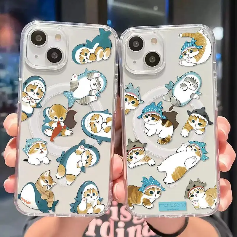 Funny M-Mofusand Cat Magsafe Magnetic Phone Case For iPhone 17 Promax 17E 16 Plus 15 14 13 12 11 Pro 17Air & Samsung Galaxy S26 Ultra S25 S24 S23 S22 Plus FE Anti-fall Transparent TPU Shockproof Protective Cover