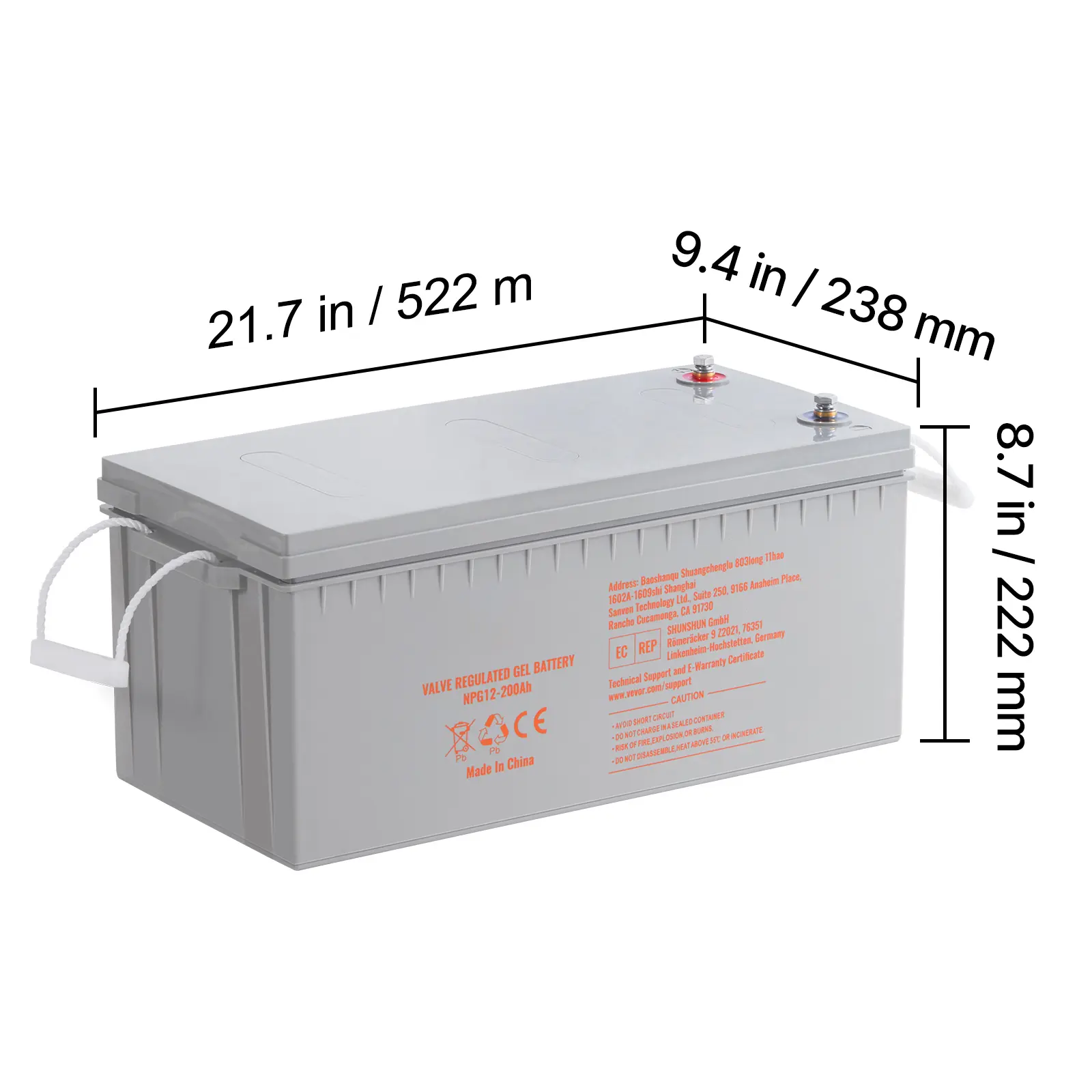 Rechargeable AGM Marine Battery, 12V 200 AH, Designed for RV Solar Marine Off-Grid Use, UPS Backup, with a Self-Discharge Rate, 1400A Current
