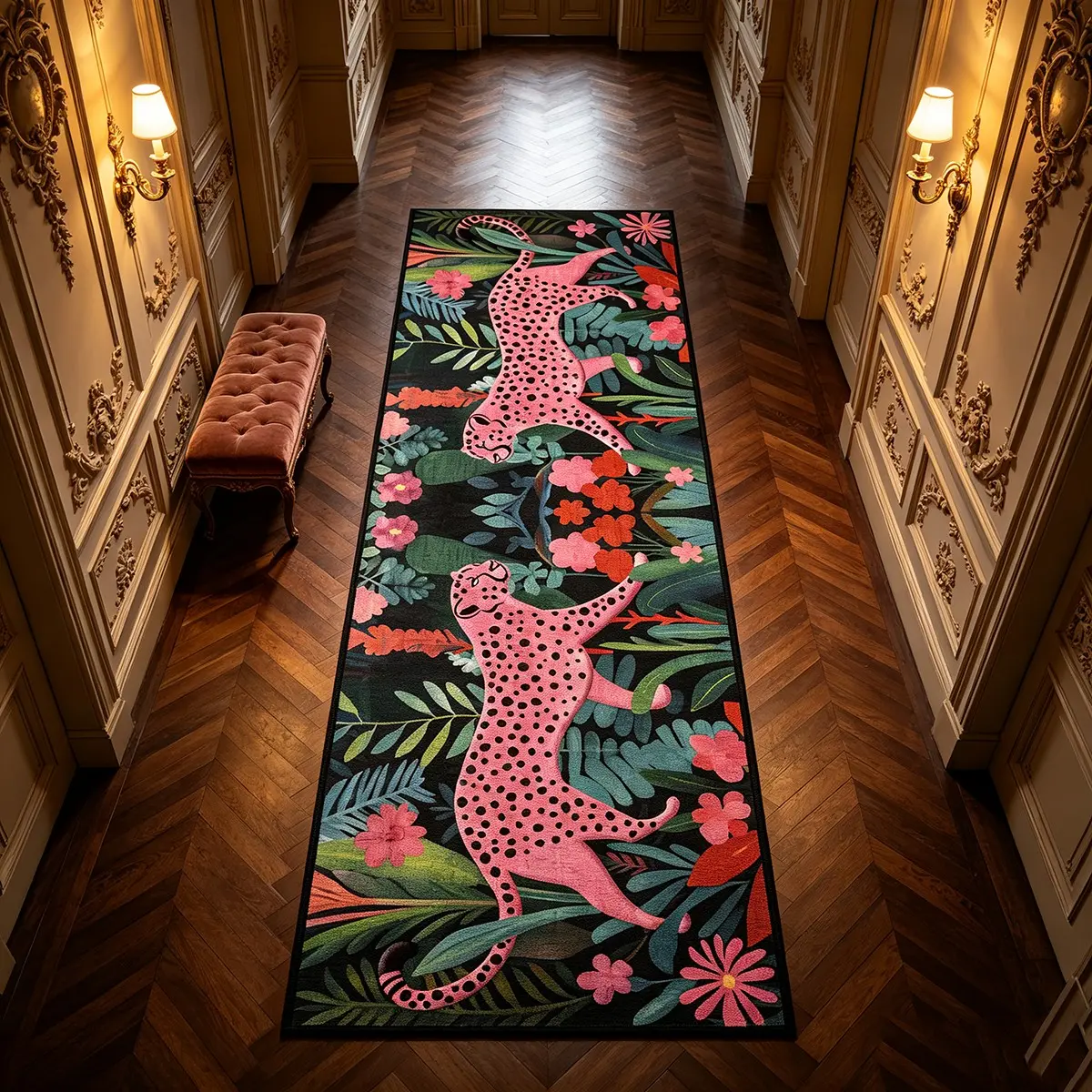 Vintage Tropical Floral Leopard Print Rug, Soft Foldable Non-Slip Carpet, Decorative for Living Room Bedroom Sofa, Home Decor Rugs